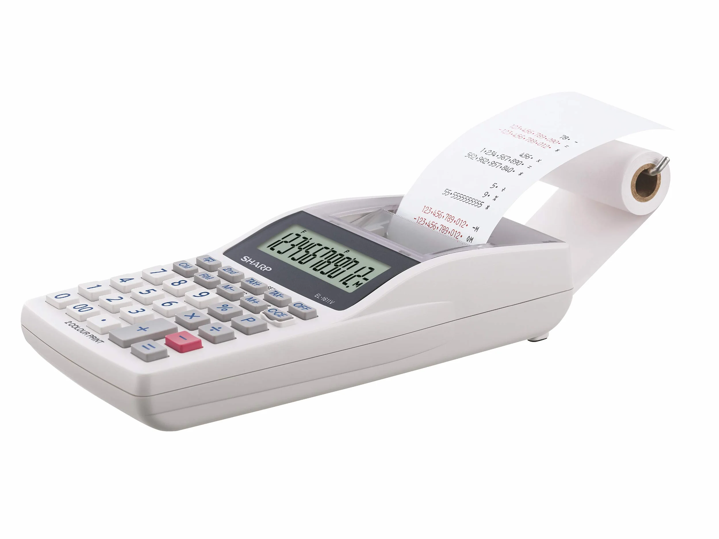 Sharp EL-1611V - Mini calcolatrice da tavolo grigio con display LCD a 12 cifre colori in stampa nero e rosso