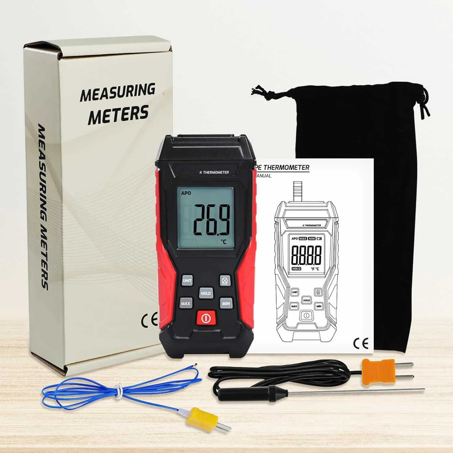 Termometro Digitale a Termocoppia Tipo K -328°F ~ 2501°F con Display LCD Retroilluminato Max/Min per HVAC