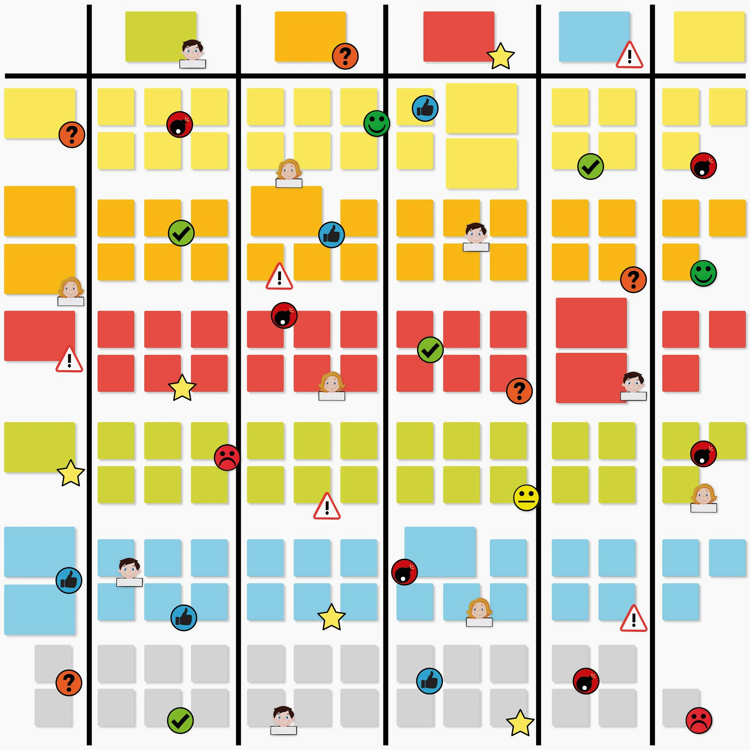 Set per Lavagna Scrum e Kanban, Magneti Scrivibili, Linee Magnetiche, Avatar, Magneti per Pericolo e Sorriso, Set Premium, 248 Pezzi