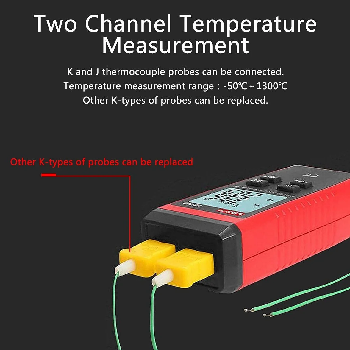 UT320D Mini Termometro Dual-channel K/J Termocoppia con retroilluminazione LCD