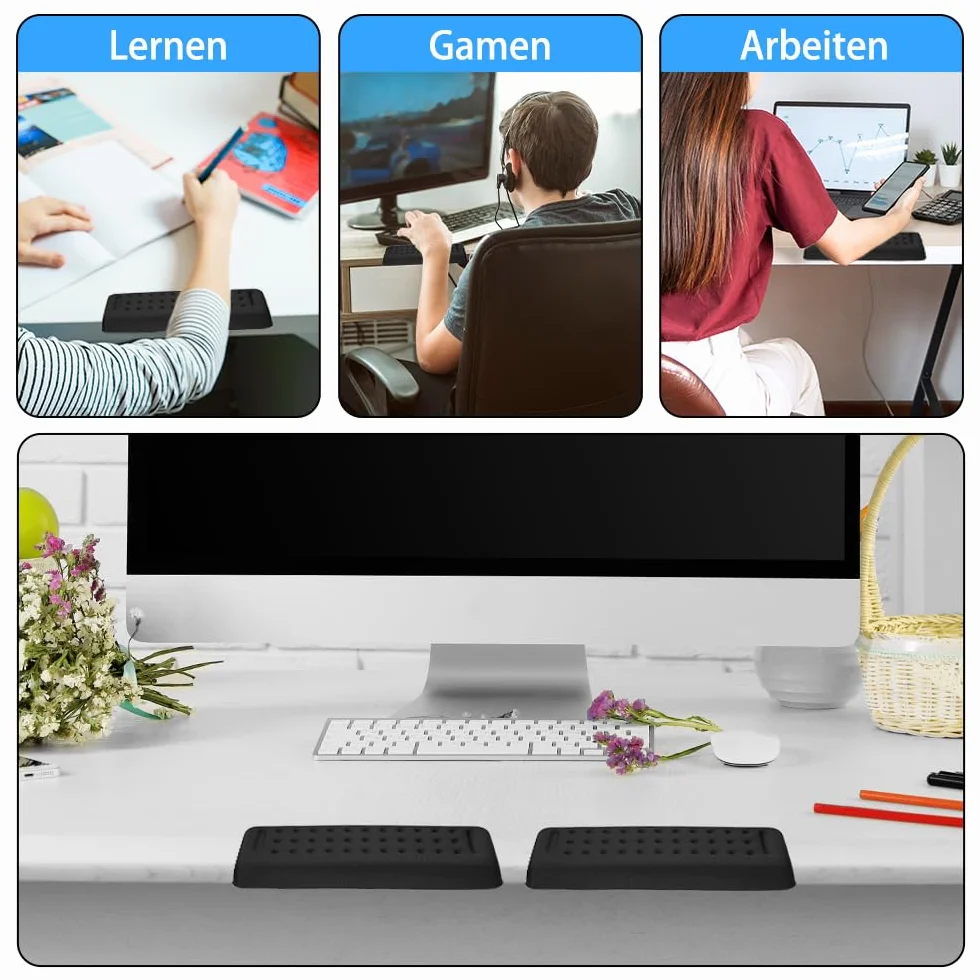 Gomitiere da scrivania a forma di L, 2 pezzi, poggiapolsi a forma di L, con tappetini ergonomici per mouse, gomiti in memory foam, supporto per palmo, polso e avambraccio, ufficio casa