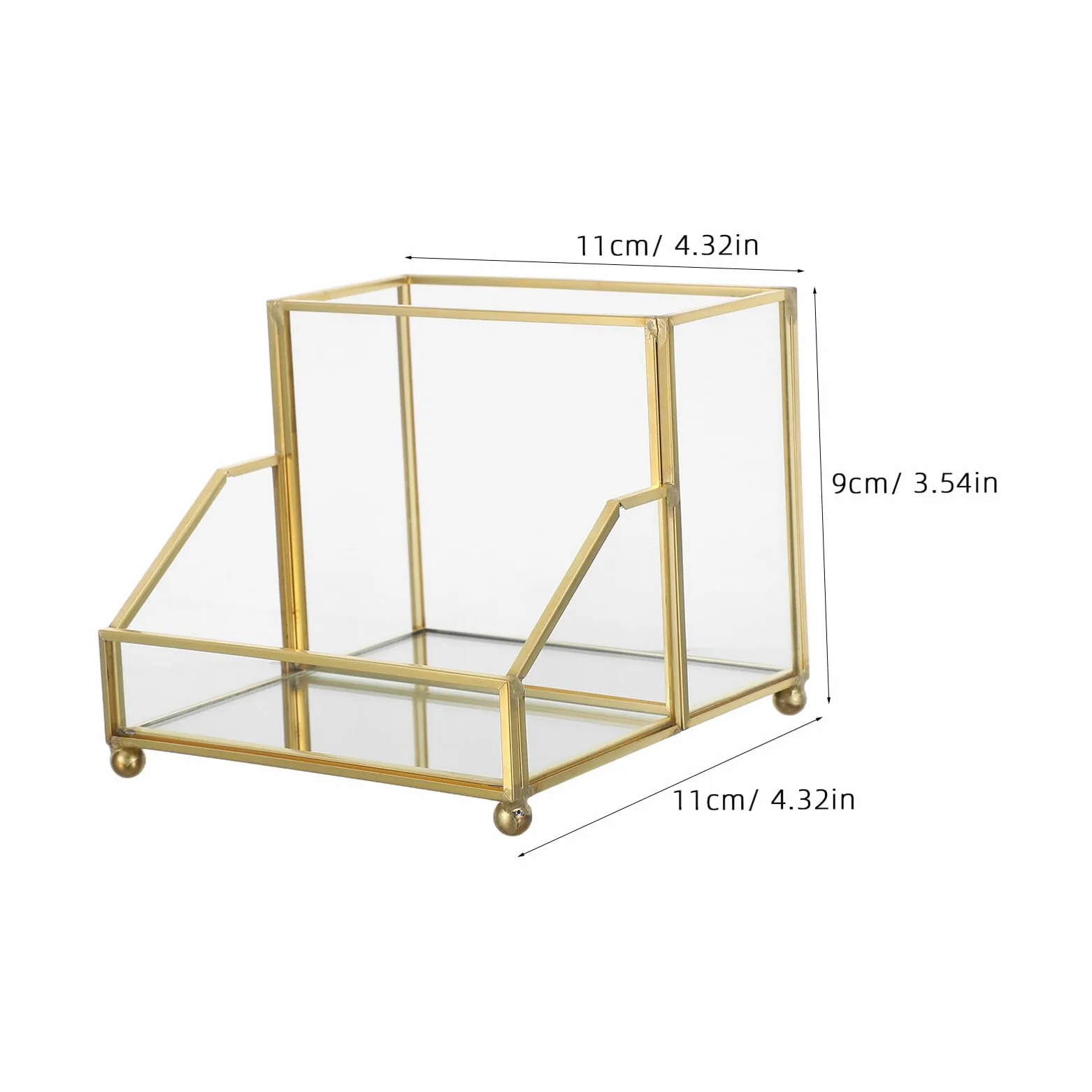 SHERCHPRY Porta Biglietti da Visita con Cornice Dorata Scatola Porta Biglietti da Visita Trasparente 11X11X9 CM Contenitore per Scrivania Professionale per Ufficio e Riunioni