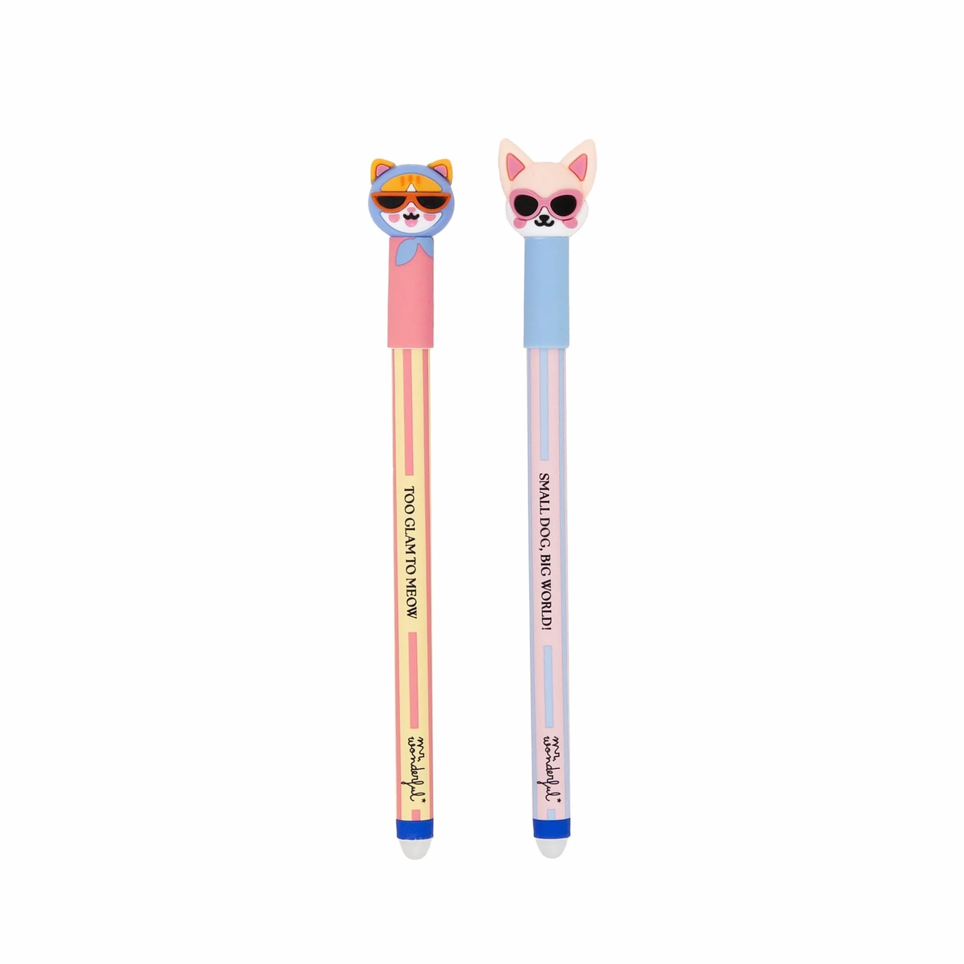Mr. Wonderful Set 2 Penne Cancellabili Bo-Bo Gatto e Chihuahua – Inchiostro Blu