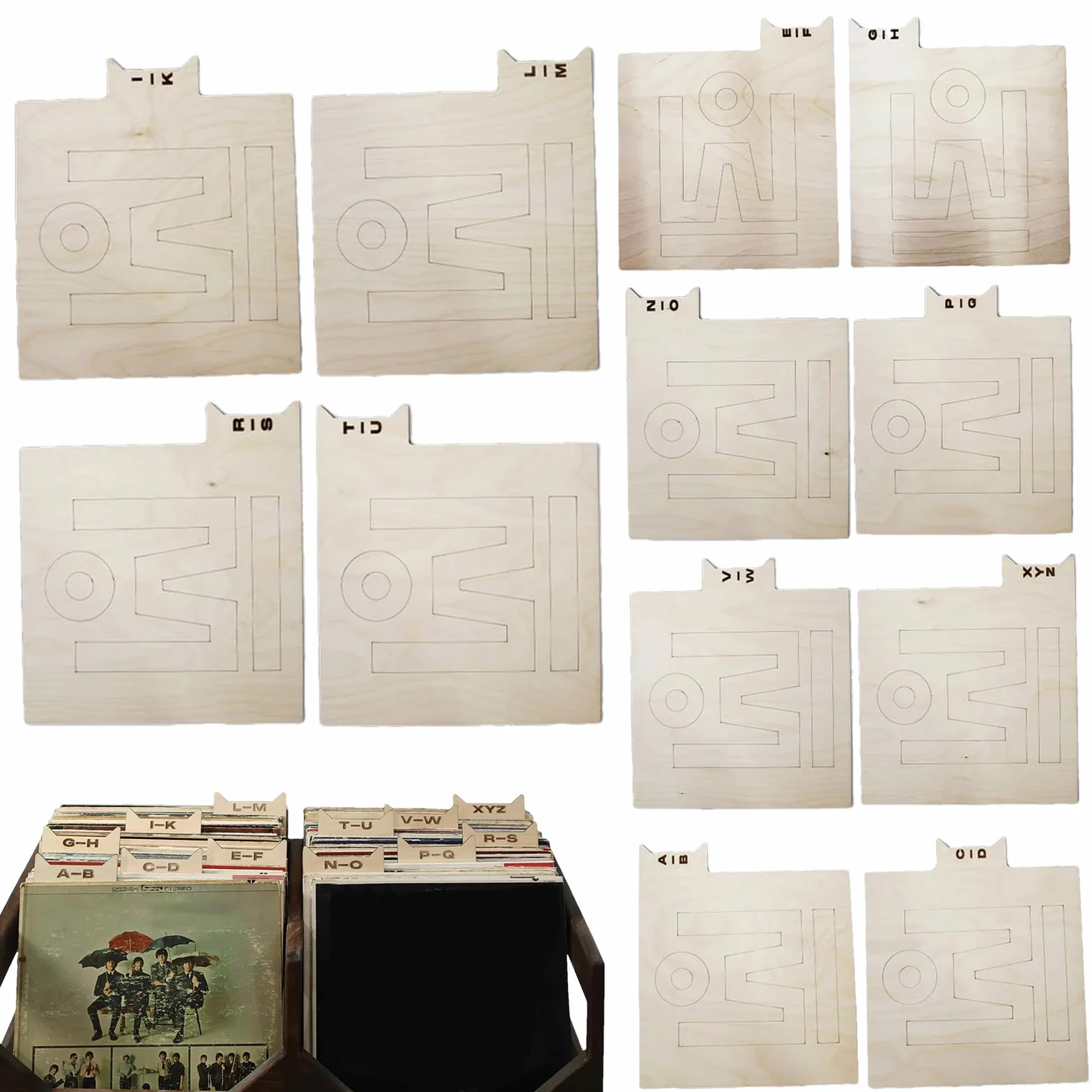 Separatori di registro in legno A -Z - Organizzatore per lettere | alfabetiche | Allineamento verticale e orizzontale di 12 pezzi per LPS, divisori per scaffali
