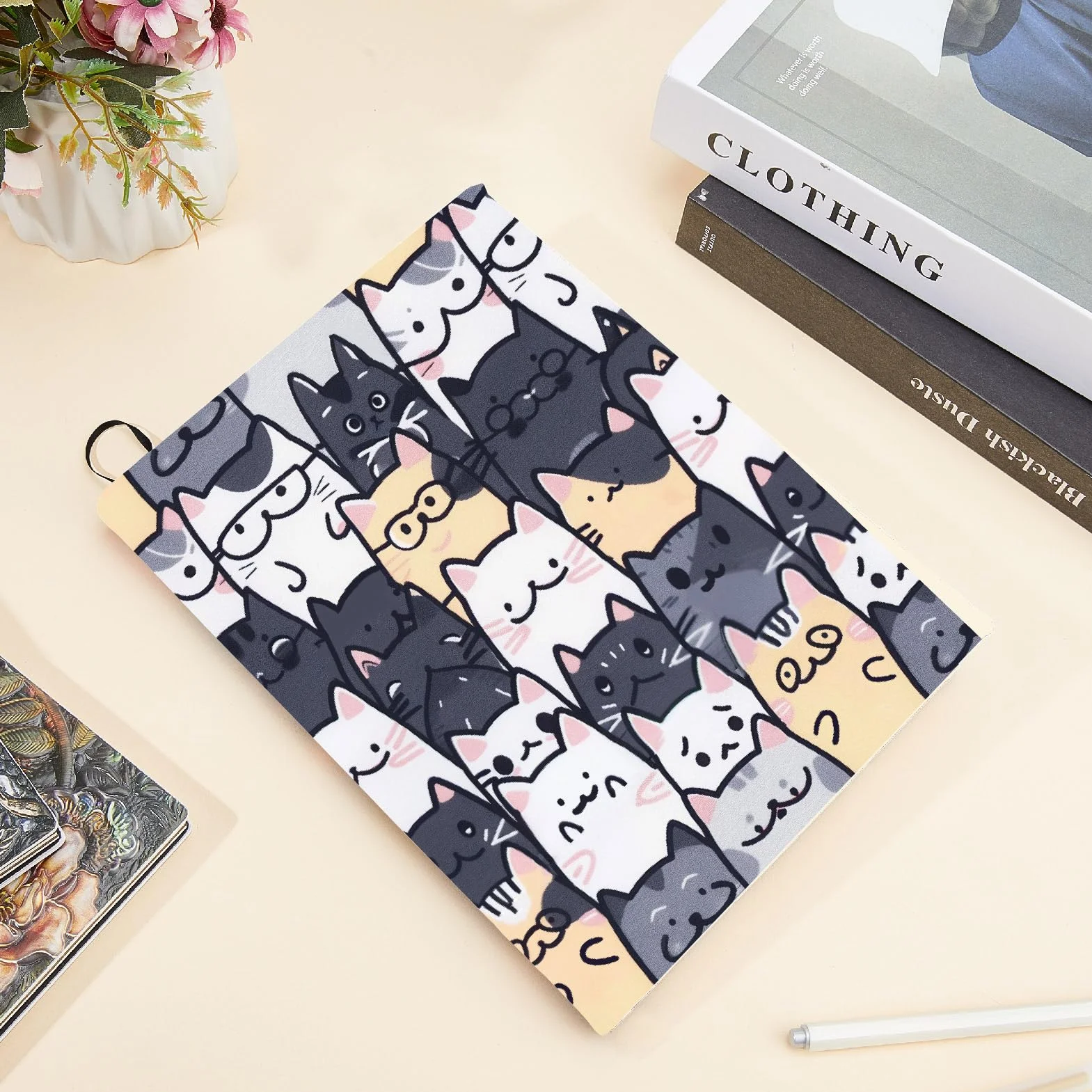 CRASPIRE Copertina per Libri Elasticizzata a Forma di Gatto Lavabile Riutilizzabile Grande in Nylon per Quaderni 9 x 11 Pollice