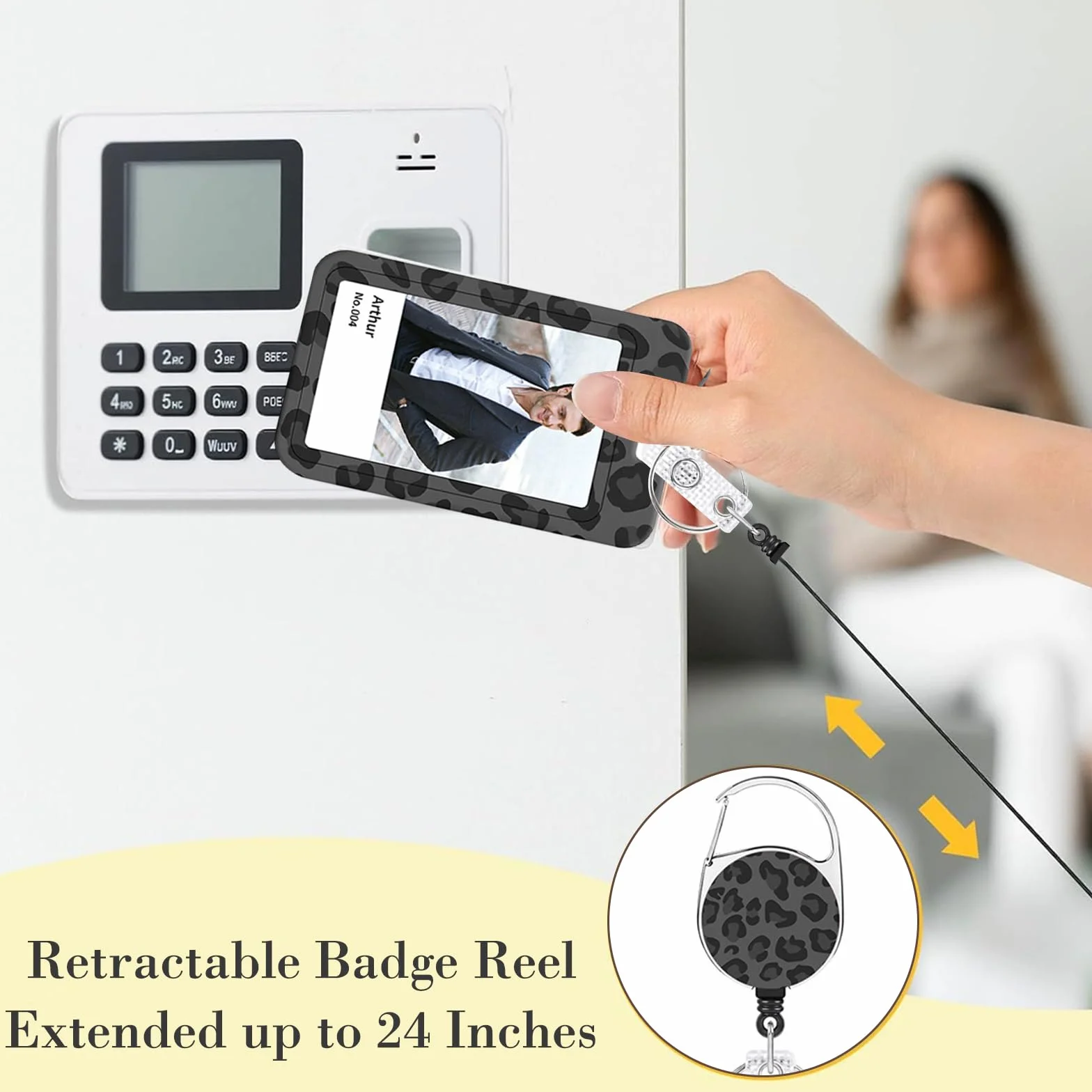 Porta Badge Retrattile Leopardato con Clip e Cordino Staccabile, Badge Holder per Impiegati, Medici, Infermieri, Insegnanti, Grigio