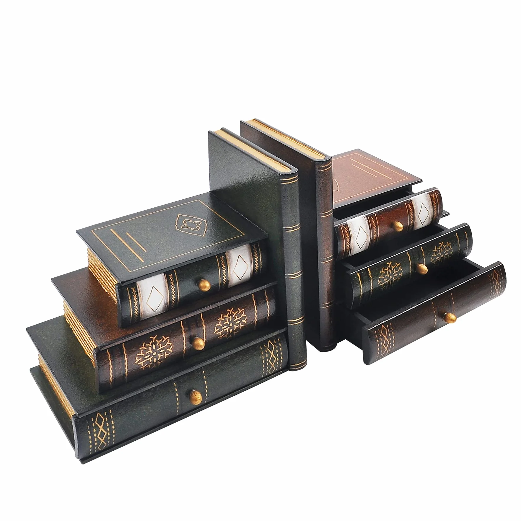 Fermalibri vintage decorativi in legno falso per libri scaffale ufficio biblioteca studio
