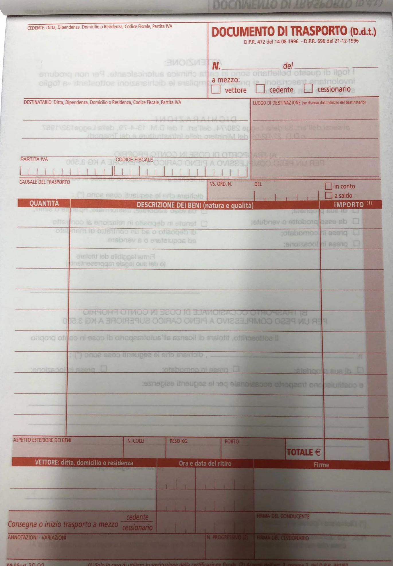 10 Blocchi Documento di Trasporto formato 22.5 x 14.8 cm 50 moduli a 3 copie