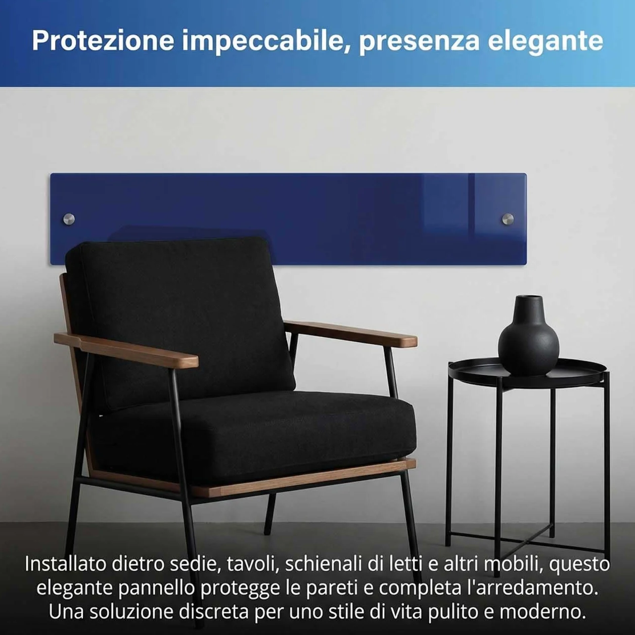 4 Fasce Battisedia Blu in Acrilico 60x14 cm – Protezione Muro Antigraffio per Sedia, Salvaparete Rigido 3 mm, Battisedia da Parete per Sedie Sale D'Attesa, Uffici e Casa (4, 60x14)