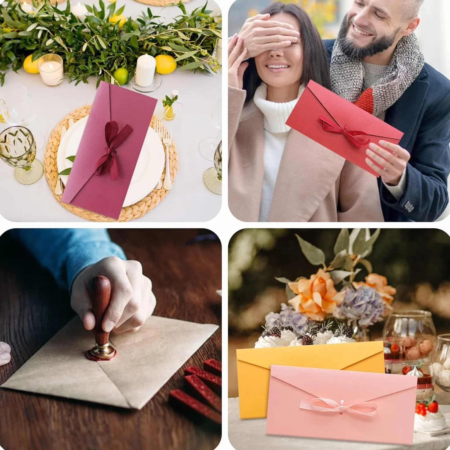 Buste Lettere Kraft Colorate 22×10,8 cm con Nastri per Inviti Matrimonio