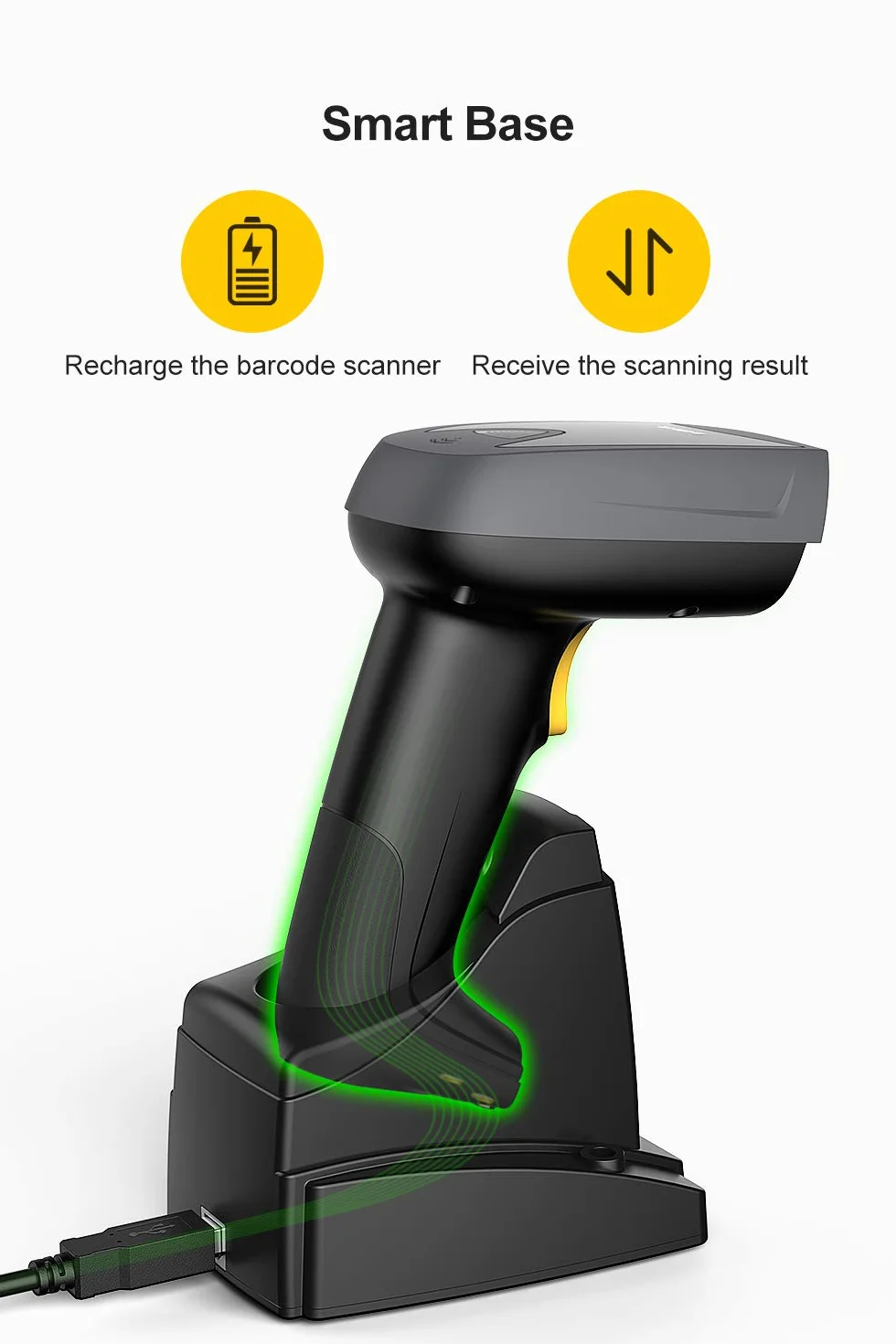 Inateck 2D Lettore per codici a barre, codici QR con base Smart, Wireless, Bluetooth, lettura su schermo, BCST-52