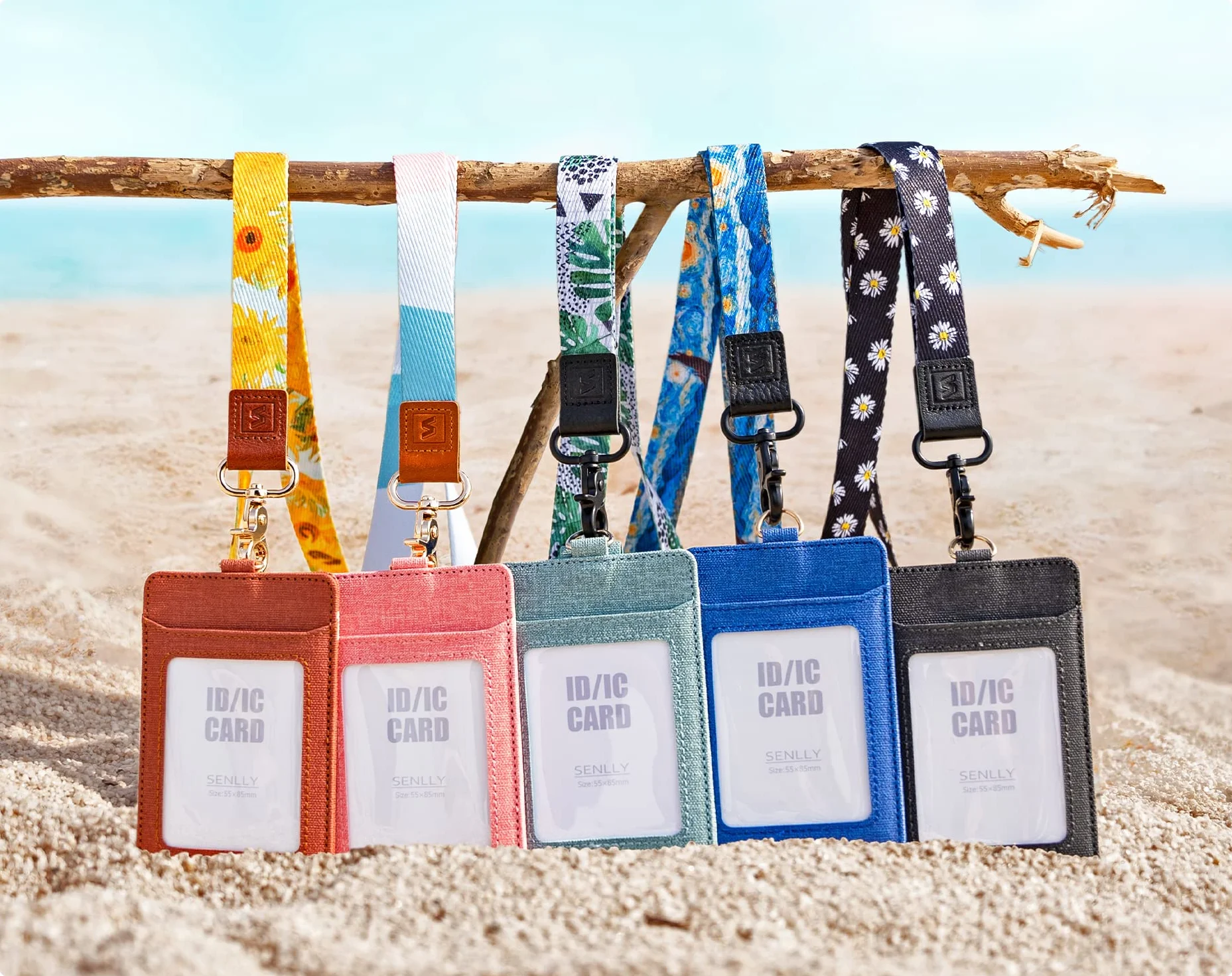 Carte Porta Badge Identificativo Pelle PU con Cordino da Collo 2 Tasche Finestra Trasparente ID