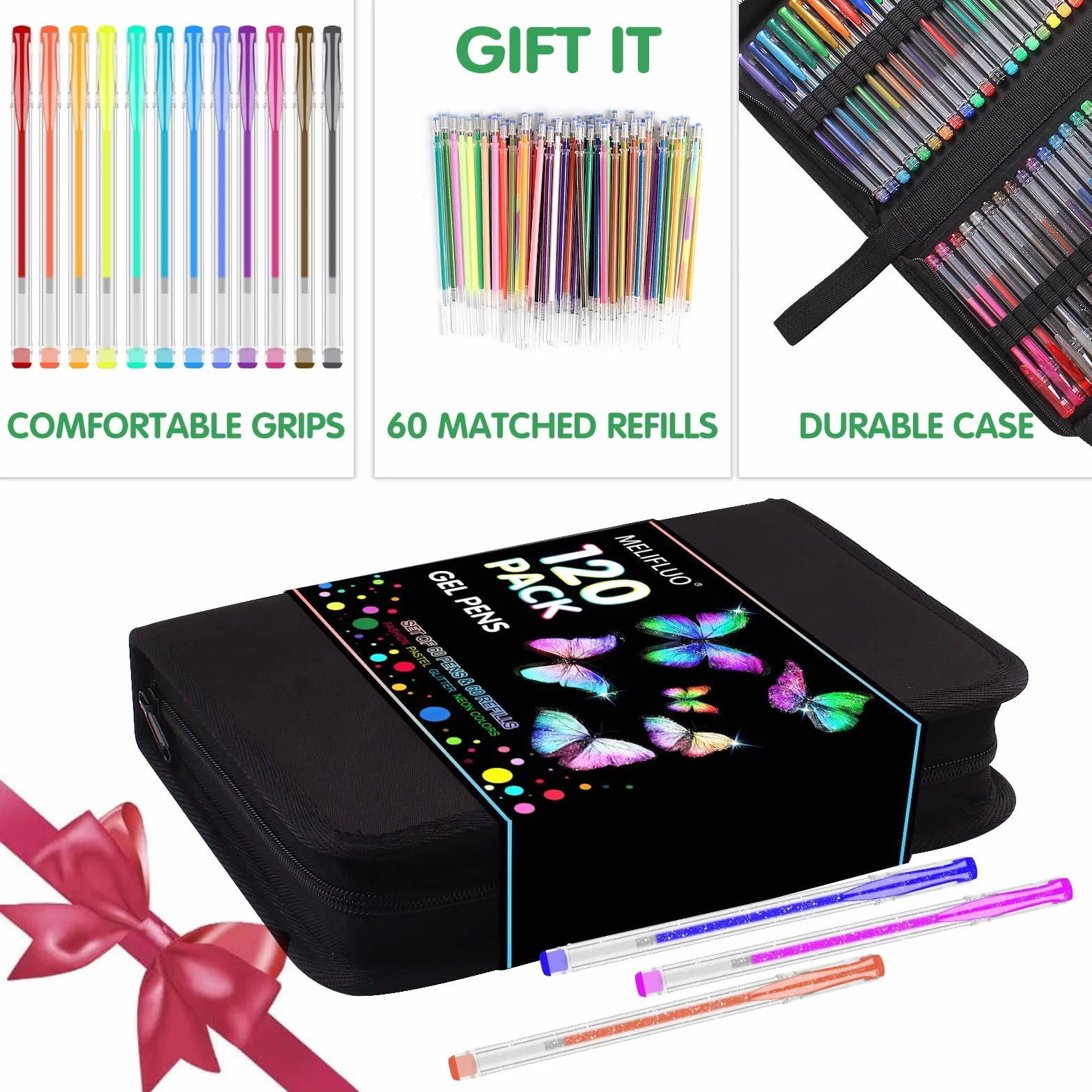Melifluo Penne Colorate 120 Pezzi, 60 Gel e 60 Penne Gel per Colorare in Custodia