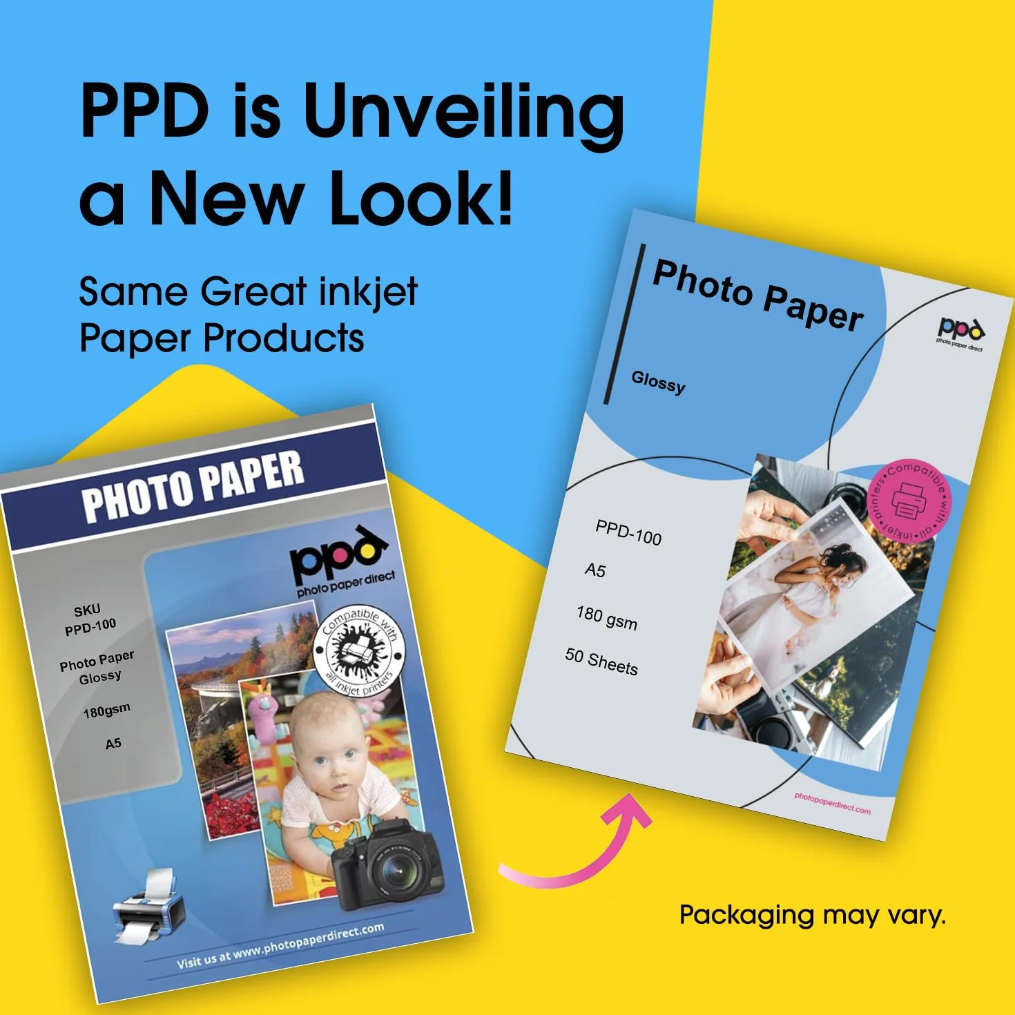 PPD A5 50 Fogli 180g Carta Fotografica Lucida per Stampanti Inkjet
