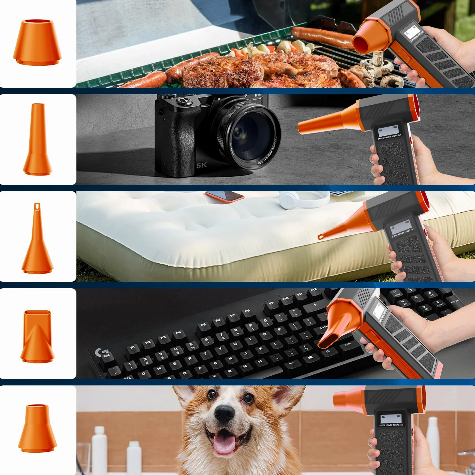 Soffiatore Aria Compressa, Aria Compressa Elettrico Air Duster | Aspirapolvere 130000RPM 2 in 1 , Elettrico Rimuovi Polvere Aria Compressa con 4 Velocità, Luce LED, per computer, casa e auto
