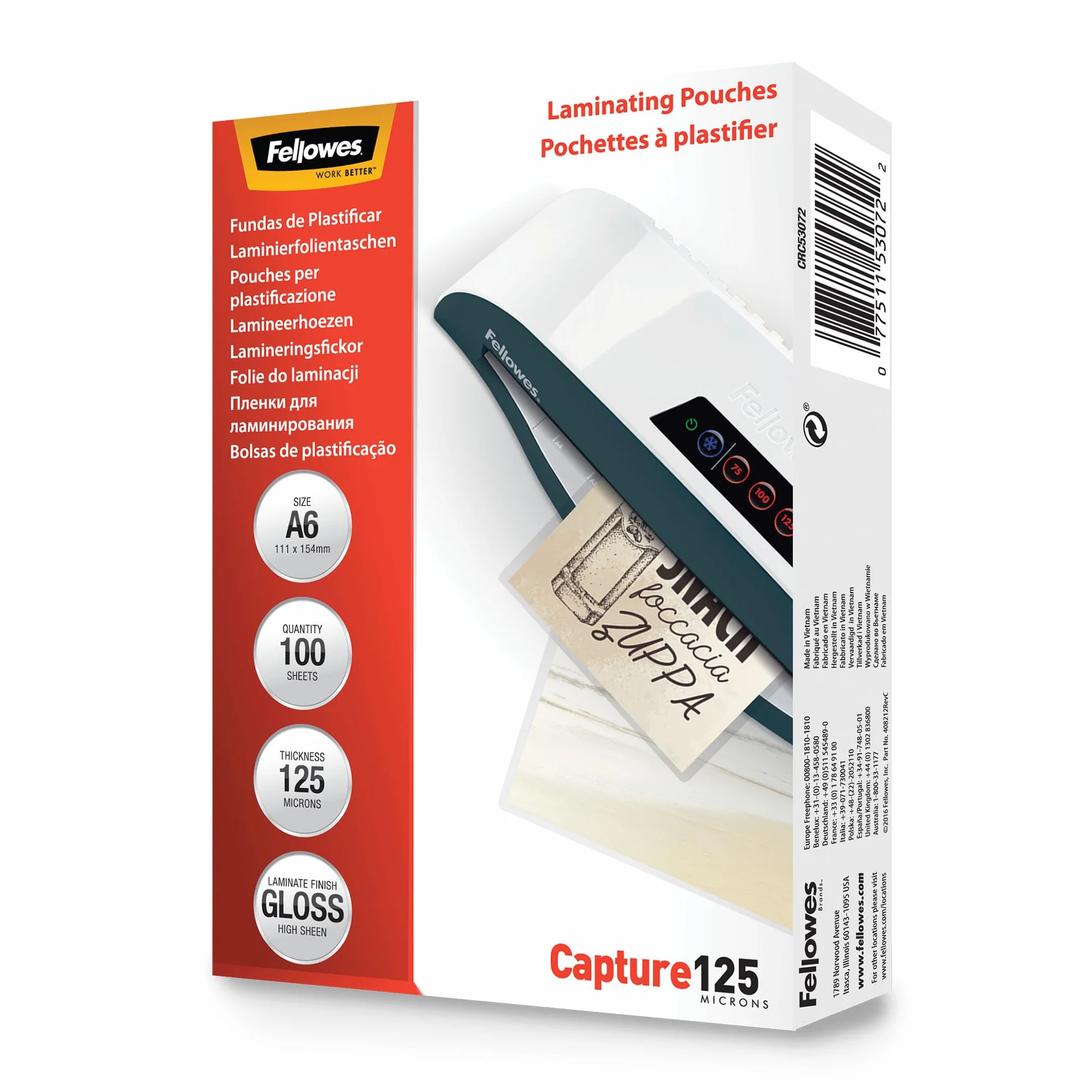 Fellowes Pouches plastificazione A6 lucida 100 pezzi 250 micron