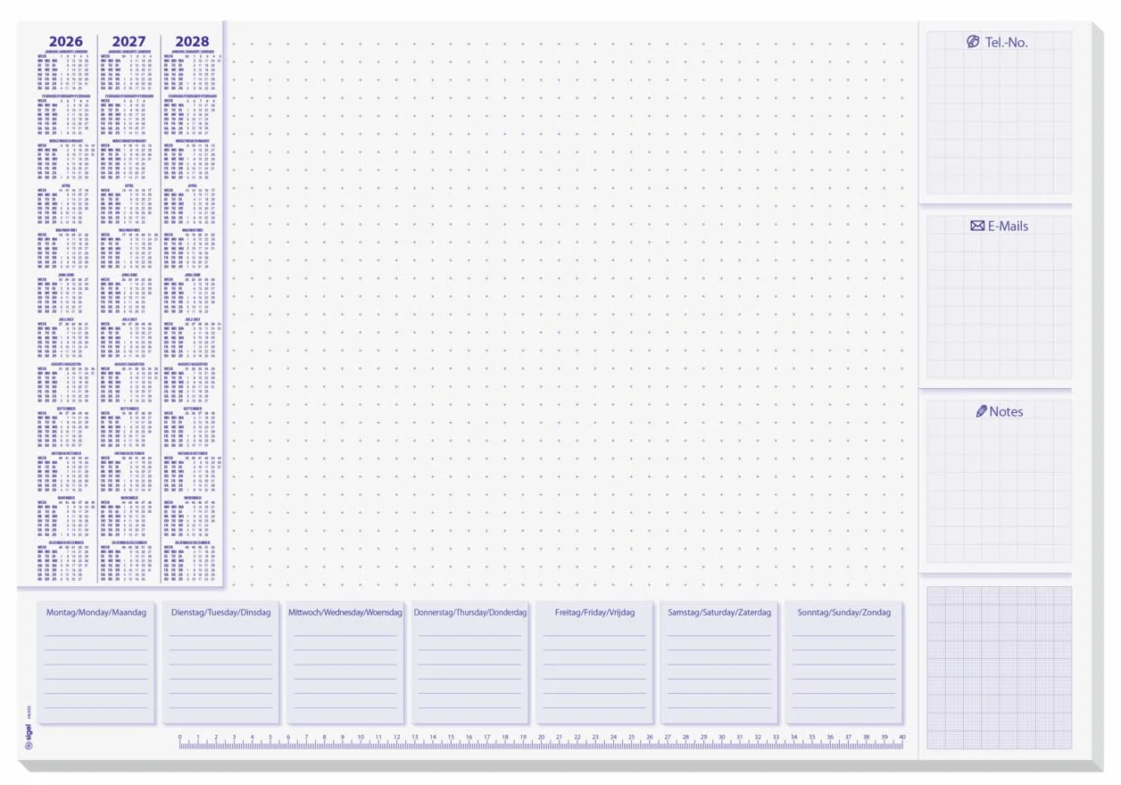 SIGEL H6355 Sottomano di carta planner settimanale lilla A2 2026/2027/2028 DE/EN/NL 30 foglie FSC