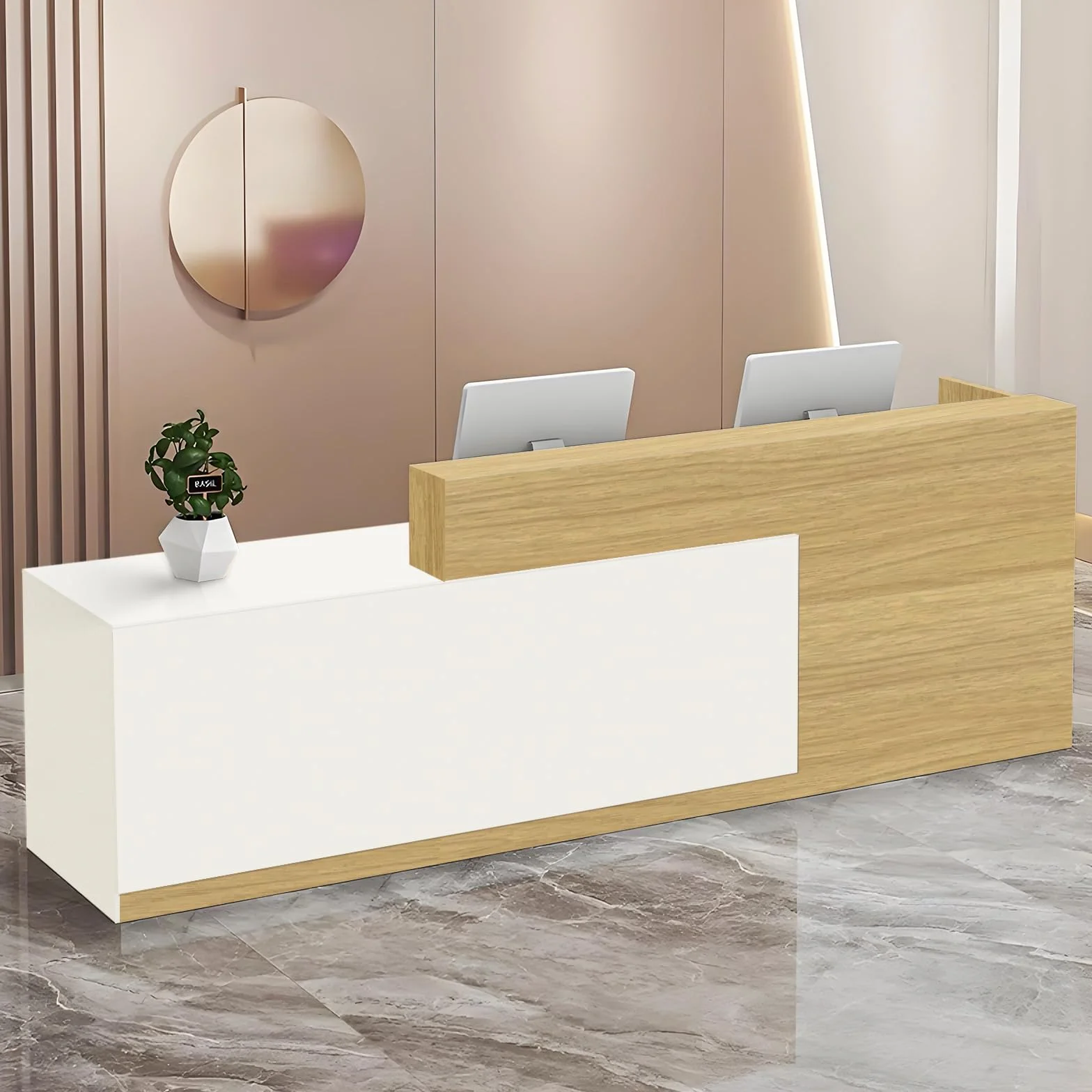 Bancone Reception, Banco Reception con Cassetto e Ripiani Aperti, Banconi Reception da 100–240 cm, Moderno per Ufficio, Adatto per Saloni, Yffici, Hall, Negozi al Ddettaglio