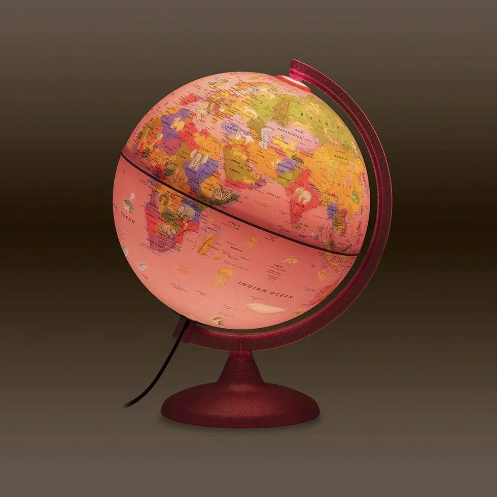 Räthgloben 1917 - Mappamondo Illuminato per Bambini, 25 cm, Colore: Rosa