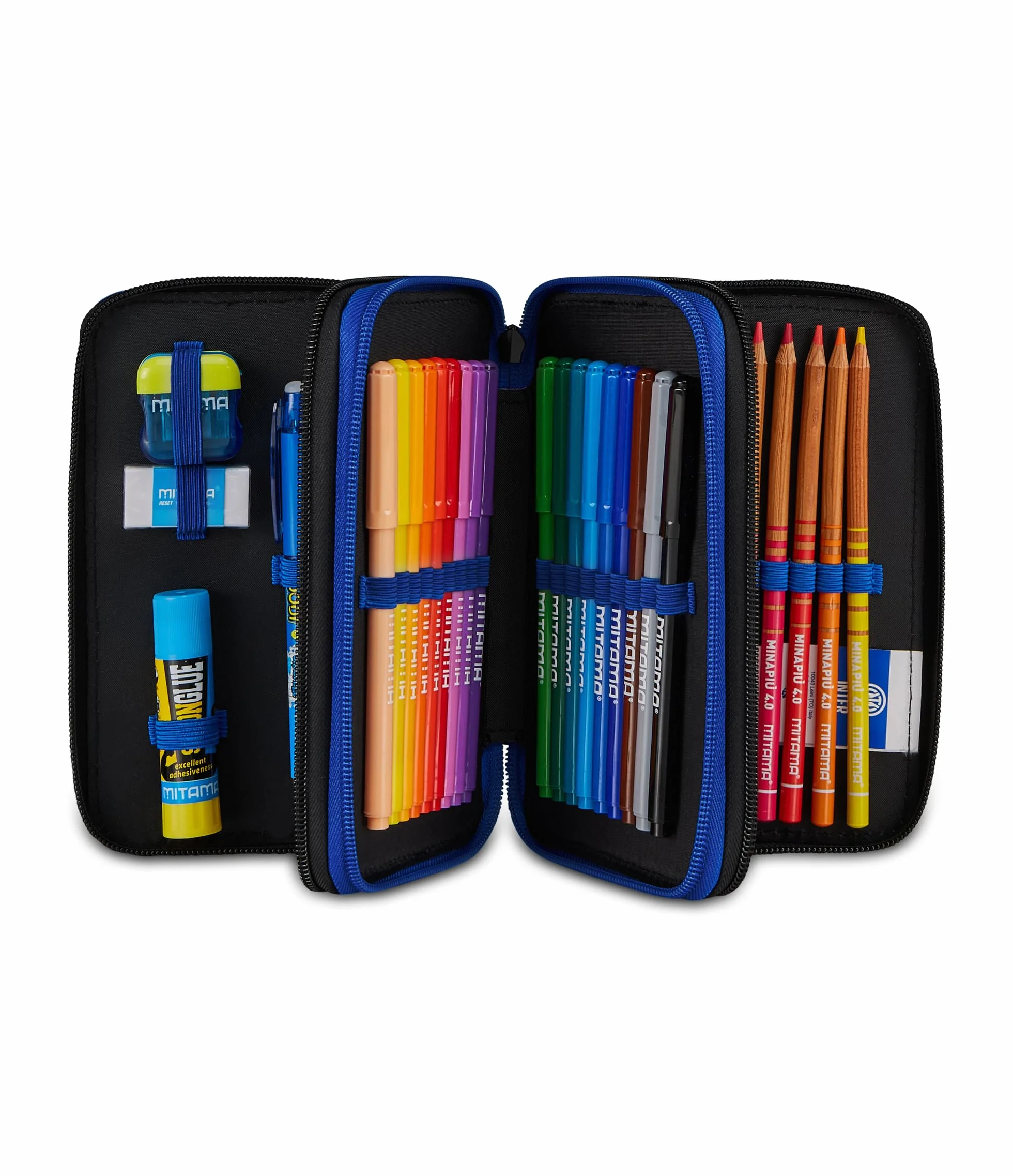 Seven Astuccio Scuola 3 Zip Inter, Blu, Triplo Scomparto, 45 pezzi, Set cancelleria, Zaino, Calcio, Prodotto ufficiale