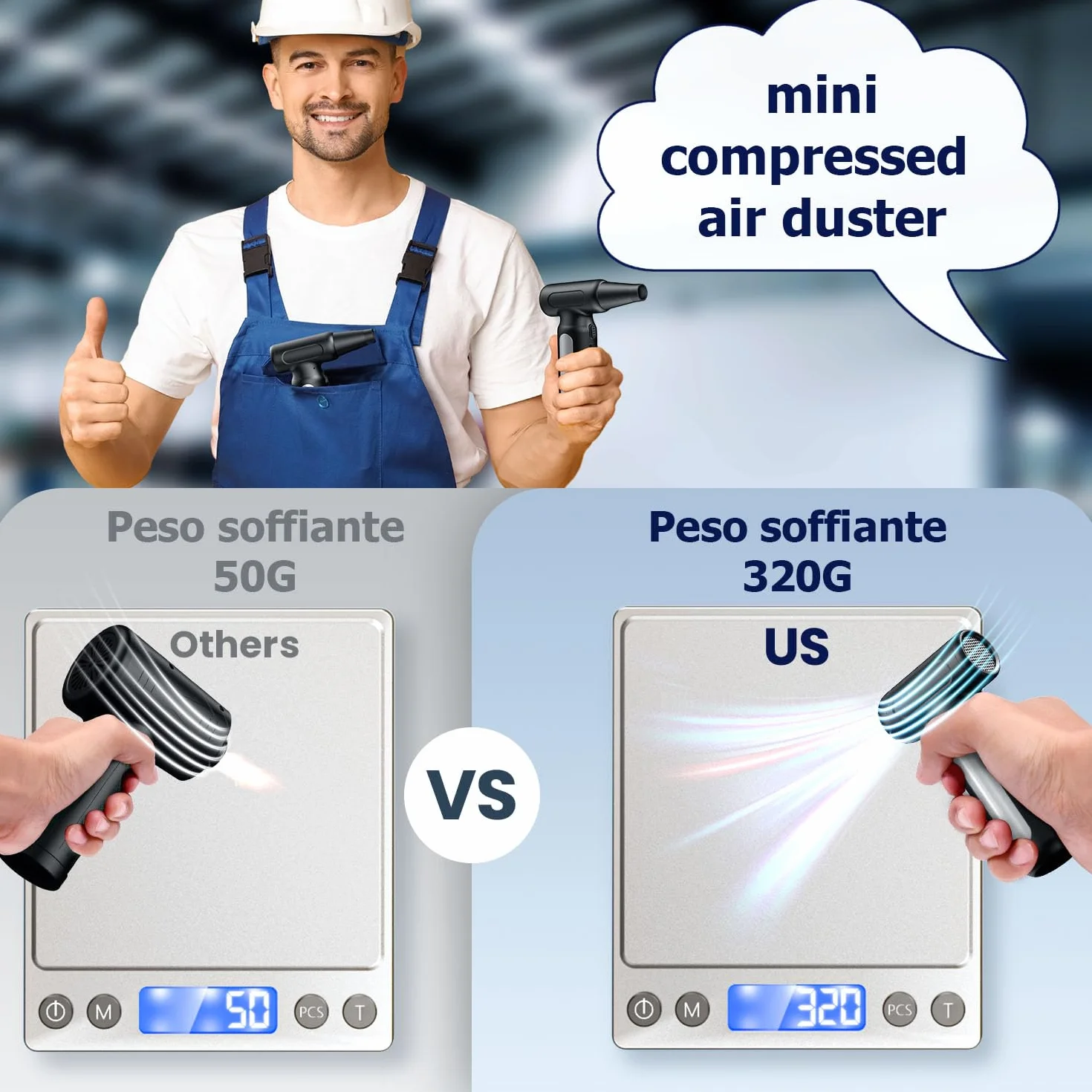 Soffiatore Aria Compressa Elettrico- 200000 RPM Super Power Cordless Air Blower Duster, USB ricaricabile durevole 3-Gear regolabile Dust Blower Cleaner per PC, tastiera