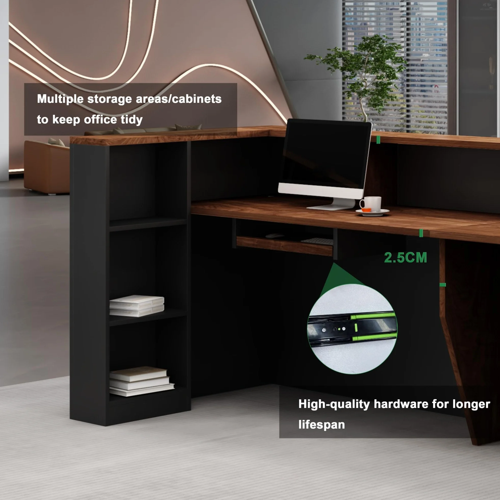 Bancone Reception Moderno per Estetica e Negozi – Banco Cassa Multifunzionale per Ufficio, Saloni, Registratori di Cassa o Reception (Senza Sedie)(Left C,200x60cm)