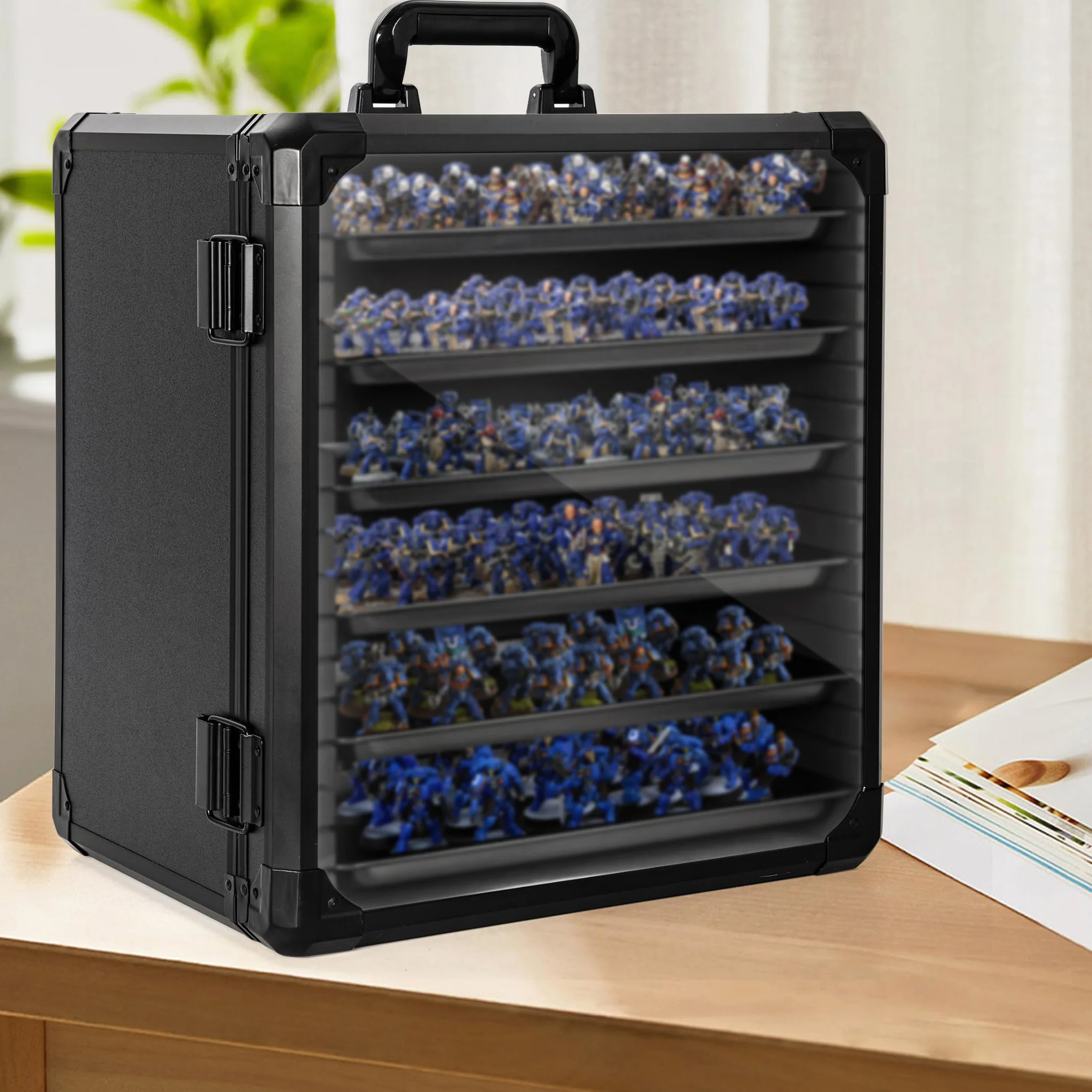 AKOZLIN Valigetta in miniatura con serratura, 5 scomparti magnetici in metallo e telaio in alluminio (L-16,1 × 12,6 × 18,1 pollici)