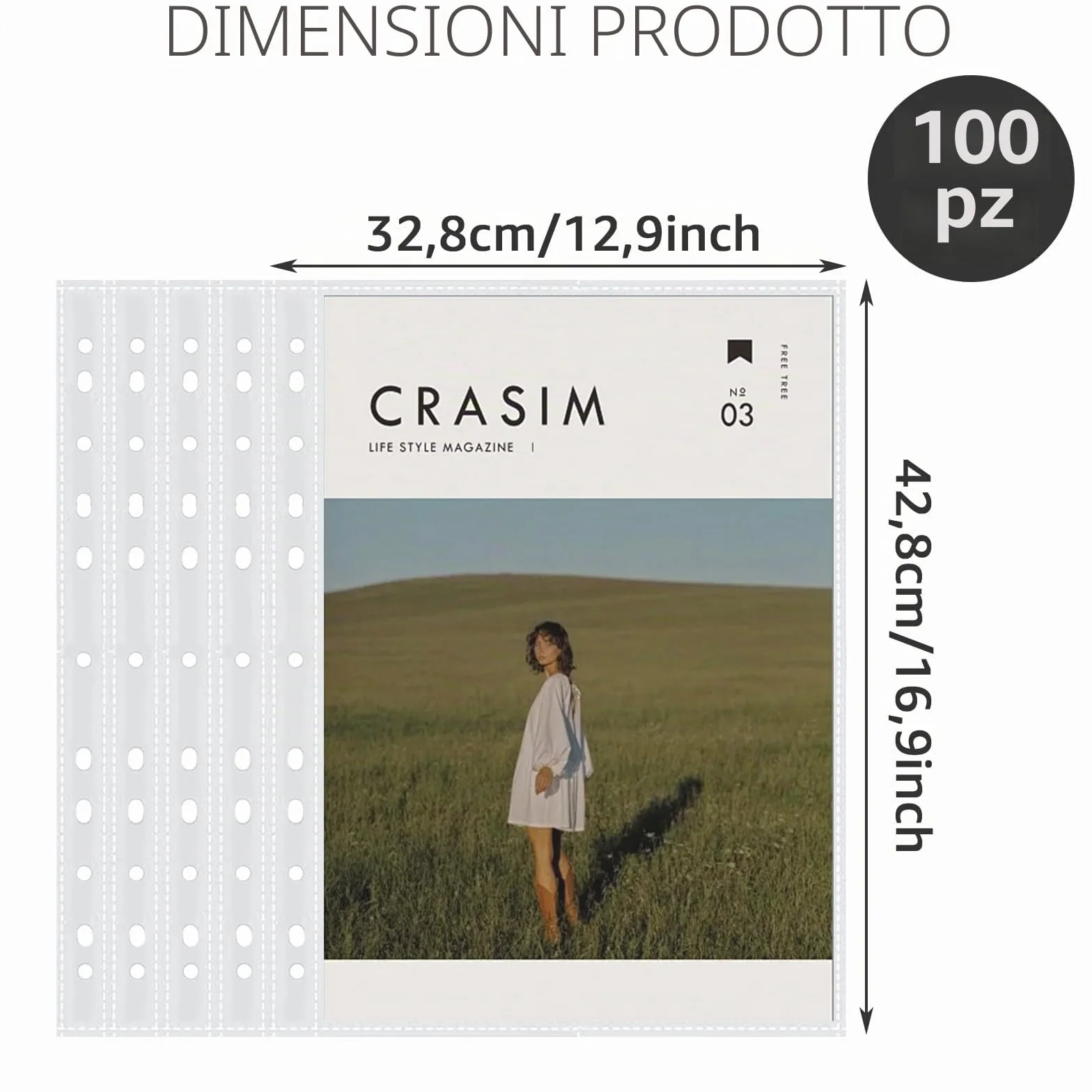 APACALI 100 Buste A3 Trasparenti, 0,05 mm, con Foratura, Pellicola Extra Forte per Raccoglitori