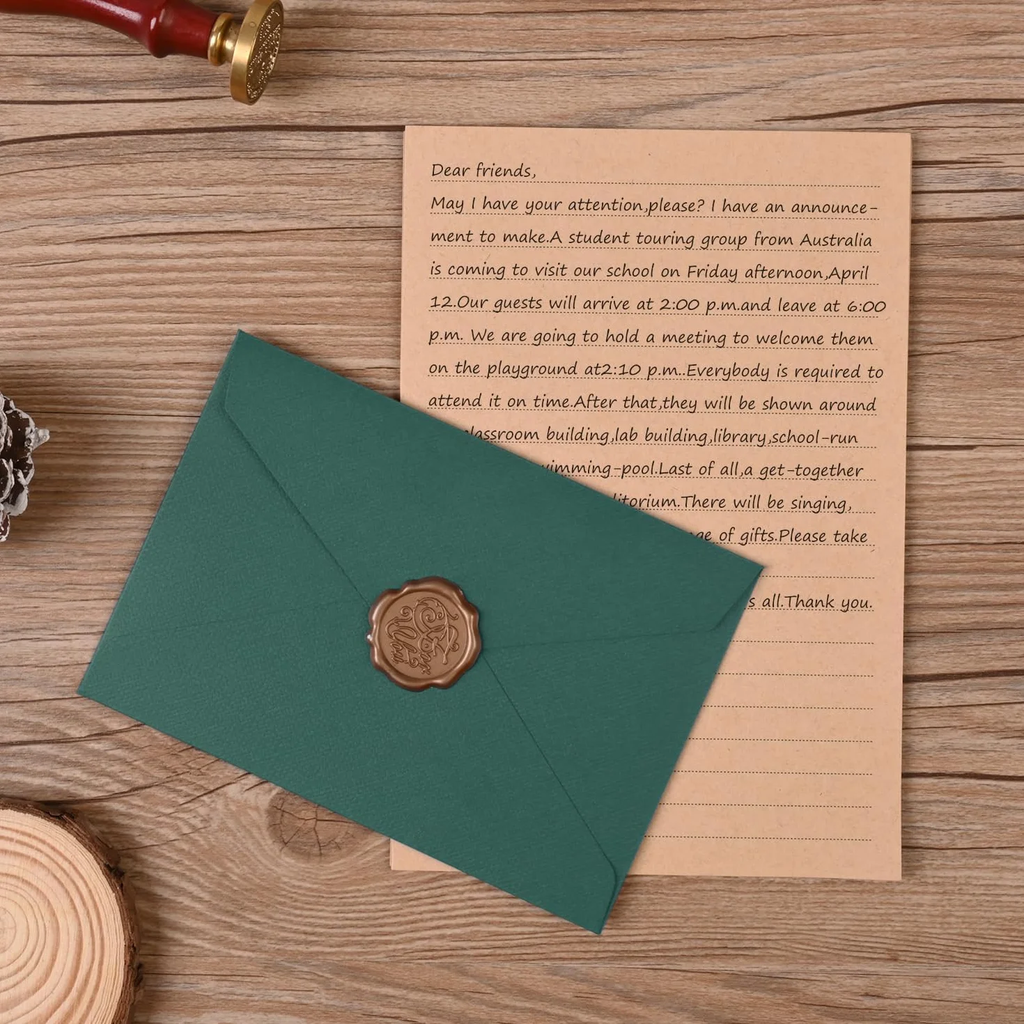 Set Vintage Carta da Lettere con Buste, 12 Buste Lino, 12 Adesivi Sigilli Cera, 24 Carte Kraft per Matrimonio
