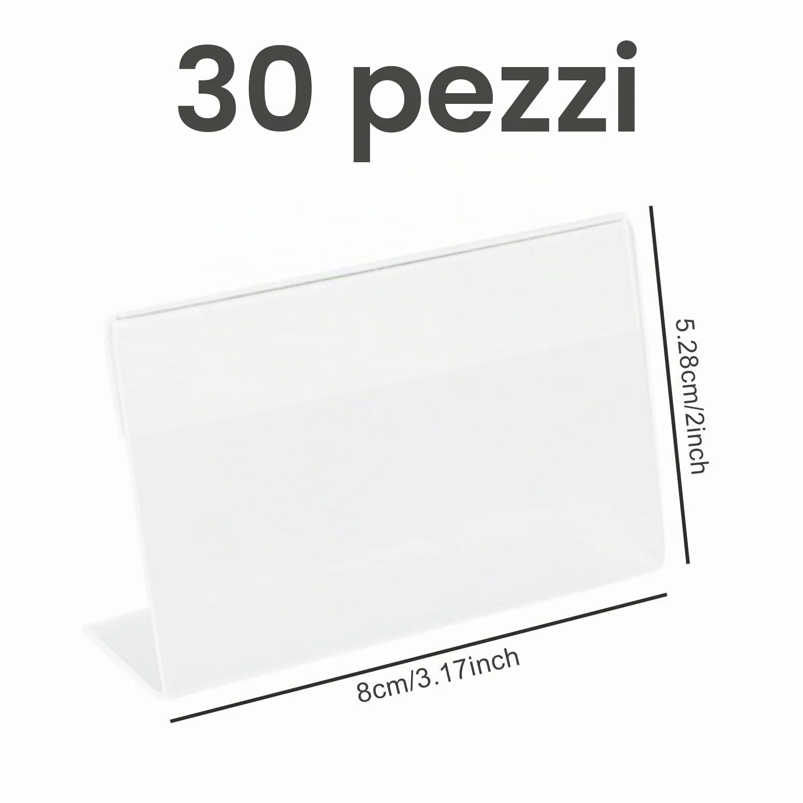 Porta Etichette Trasparente 30 Pezzi Supporti a Forma di L per Visualizzare i Prezzi (8 x 5,2 cm)