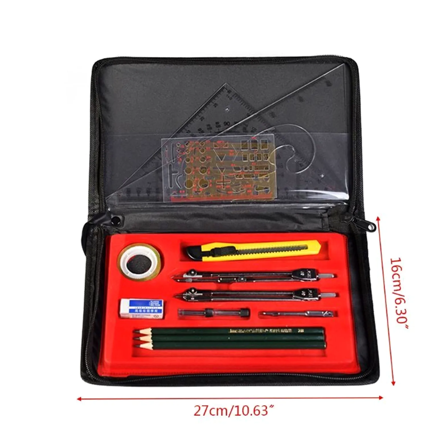 Compassi per tracciare 16pcs / set accessori for la redazione bussola Set metallo Bussola geometria degli utensili di precisione Set maschere di disegno a matita studente di scuola (10.63x6.30in) Stru