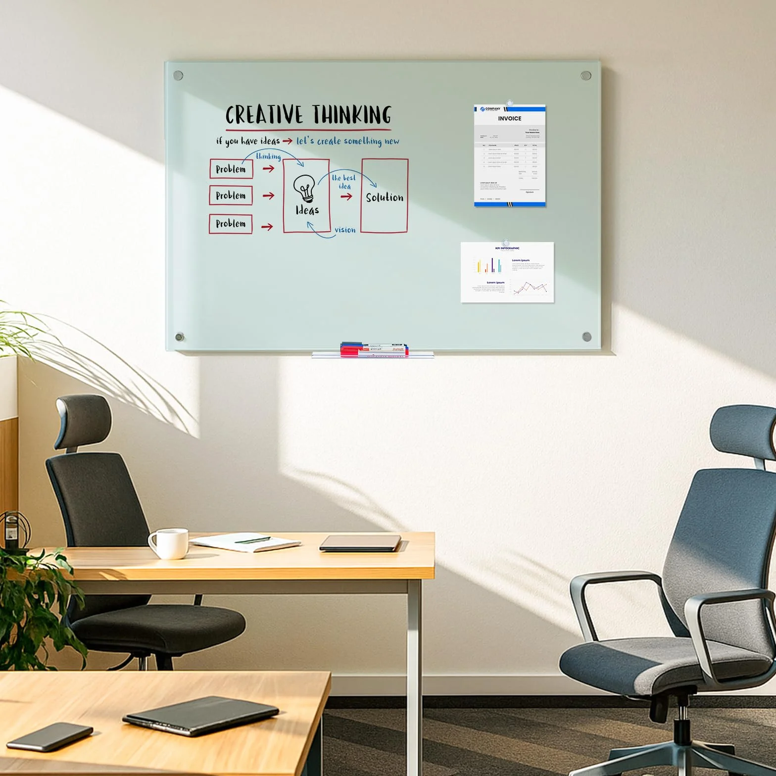 maxtek Lavagna Cancellabile in Vetro Temperato, 90 x 60 cm Lavagna Magnetica da Parete, Senza Cornice Scrivibile Whiteboard, Bacheca Facile da Montare per Ufficio, Scuola, Casa