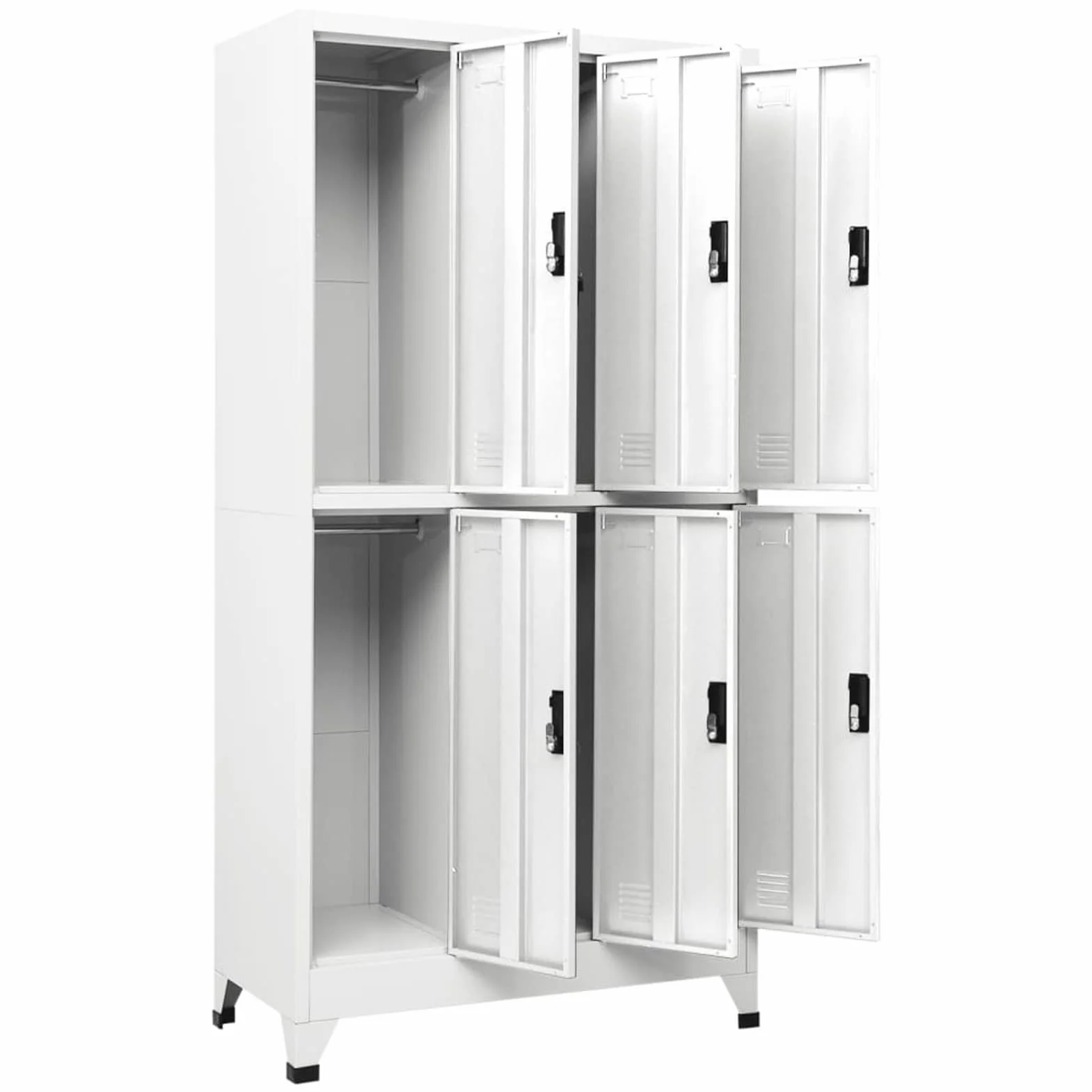 Armadietto con Serratura, 6 Scomparti con Gancio e Prese d'Aria, 90x45x180 cm in Acciaio Bianco, per scuole e uffici