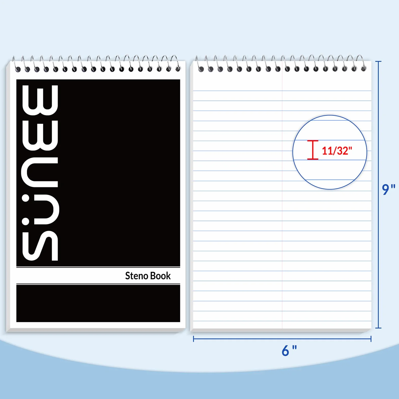 SUNEE Confezione da 5 blocchi Steno da 15,2 x 22,5 cm, 60 fogli, quaderno a spirale da 15 x 22 cm, carta bianca, per prendere appunti con quaderno a spirale superiore, per scuola, università