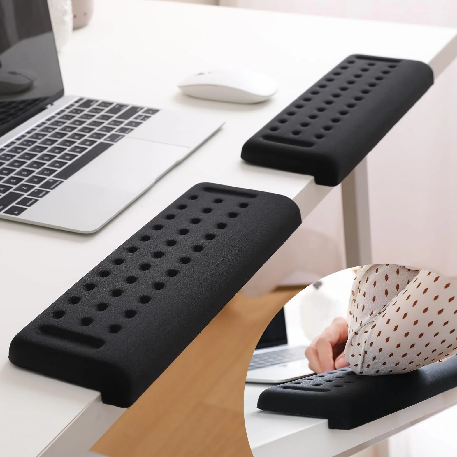 Memory Foam L-Desk Support Set 2-Pack Wrist Palm Arm Elbow Rest Non-Slip 30x10cm