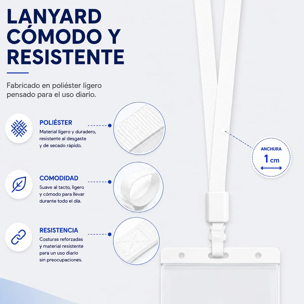 Confezione da 100 porta badge identificativi con cordino bianco e custodia trasparente da 110 x 80 mm, porta badge da appendere per credenziali, ufficio, eventi e accreditamenti (confezione da 100)