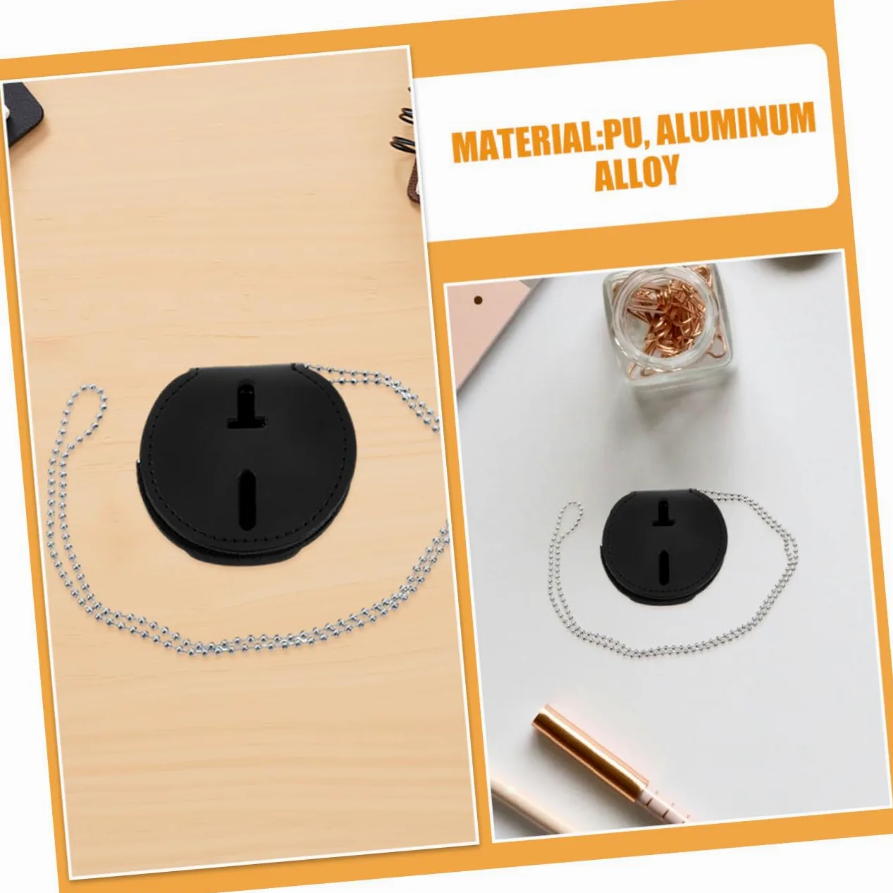 Porta Badge con Cordino e Clip 7pezzi in Pu Lega di Alluminio per Lavoro Eventi