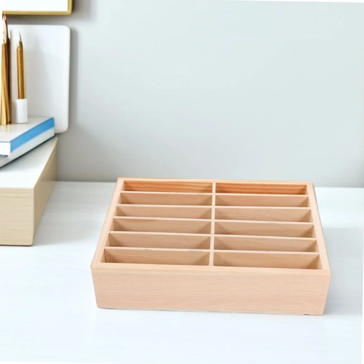 Homoyoyo Organizer in Legno Per Cellulare 12 Scomparti, Porta Telefono Da Tavolo Compatto e Protettivo, Supporto Per Cellulare Da Ufficio e Aula, Set 2 Pezzi Per Gestione e Archiviazione Telefoni