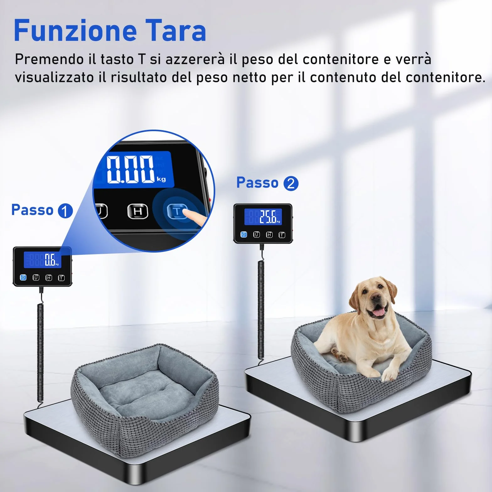 Bilancia Professionale 200kg/10g Alta Precisione Hold Tara Display LCD Montato a Parete per Pacchi e Bagagli Incluse 2 Batterie e Cavo di Ricarica