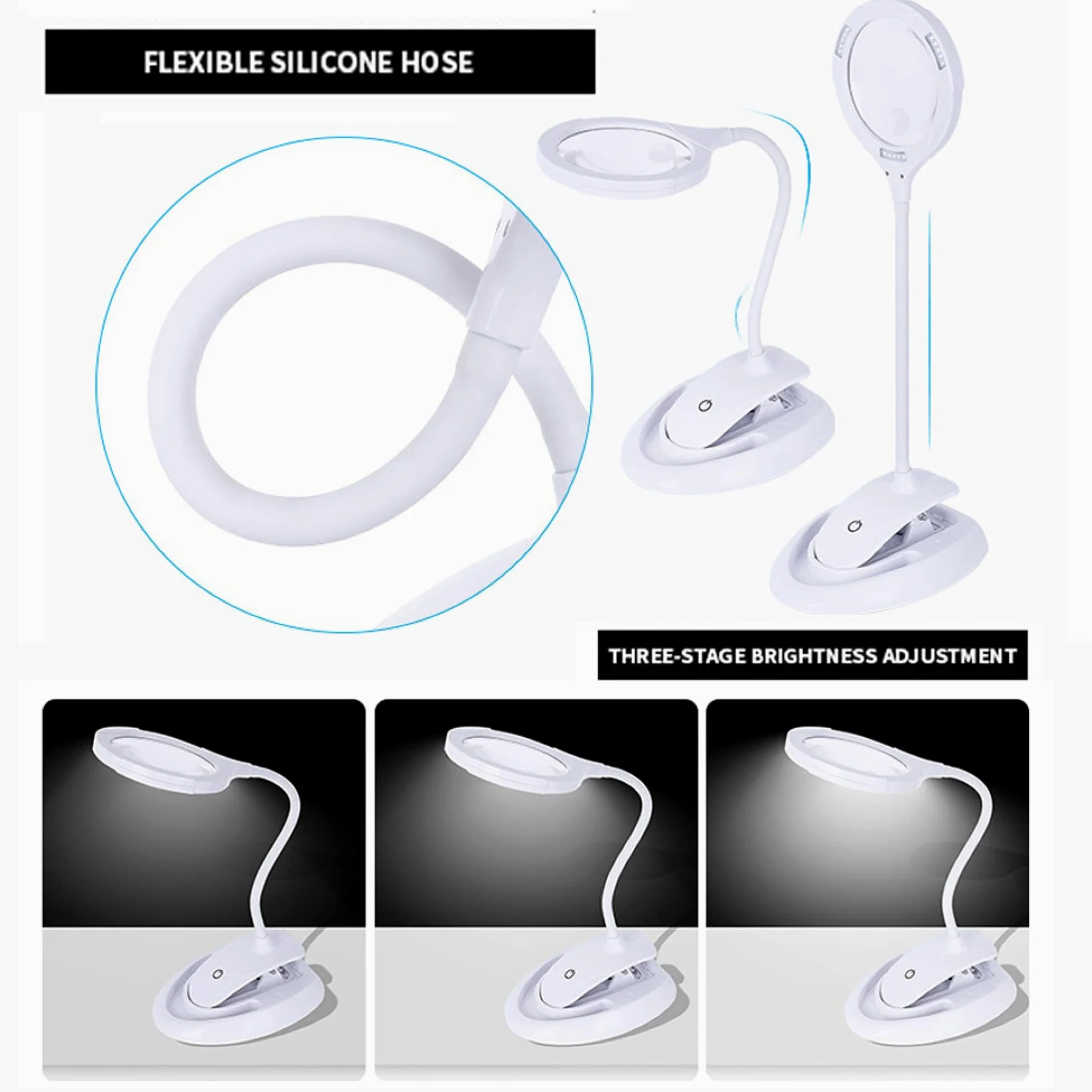 Lampada da Tavolo con Clip USB, Lente d'Ingrandimento con Luce 10X 5X ad Alta Definizione, per Anziani, Lettura, Riparazione di telefoni cellulari, ispezione, Saldatura e