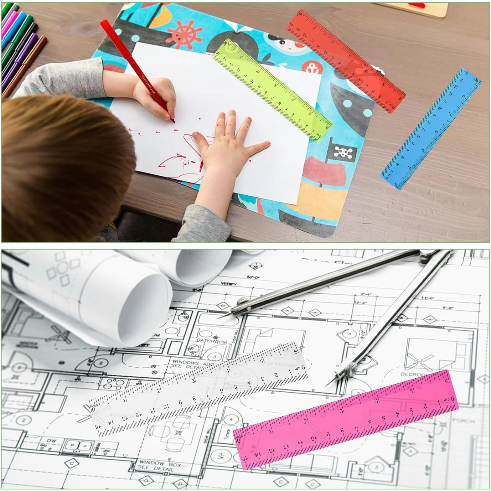 Righello 15 cm Trasparente in Plastica Flessibile Centimetri Pollici Piccolo Cartoleria Scuola Aula Ufficio