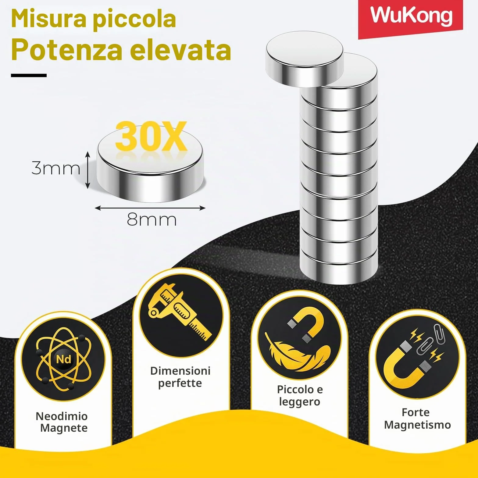 Magneti Neodimio 8x3mm 30 Pezzi per Frigorifero Ufficio Lavagne