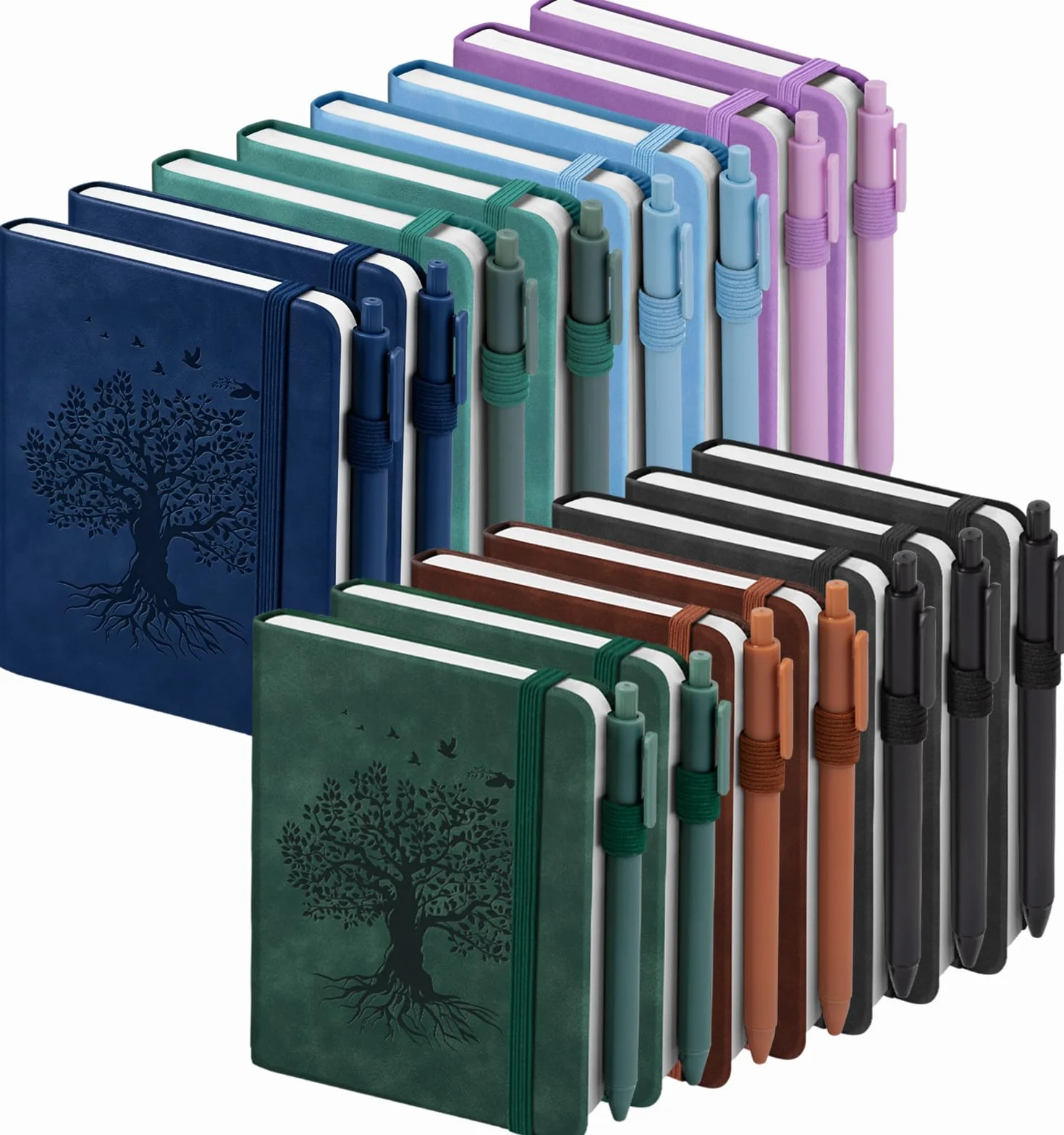 Confezione da 15 taccuini tascabili, formato A6, per un totale di 1800 pagine, 100 g/m² | Quaderni per prendere appunti per scrivere mini blocchi note con portapenne carta spessa (15 MixedTree)