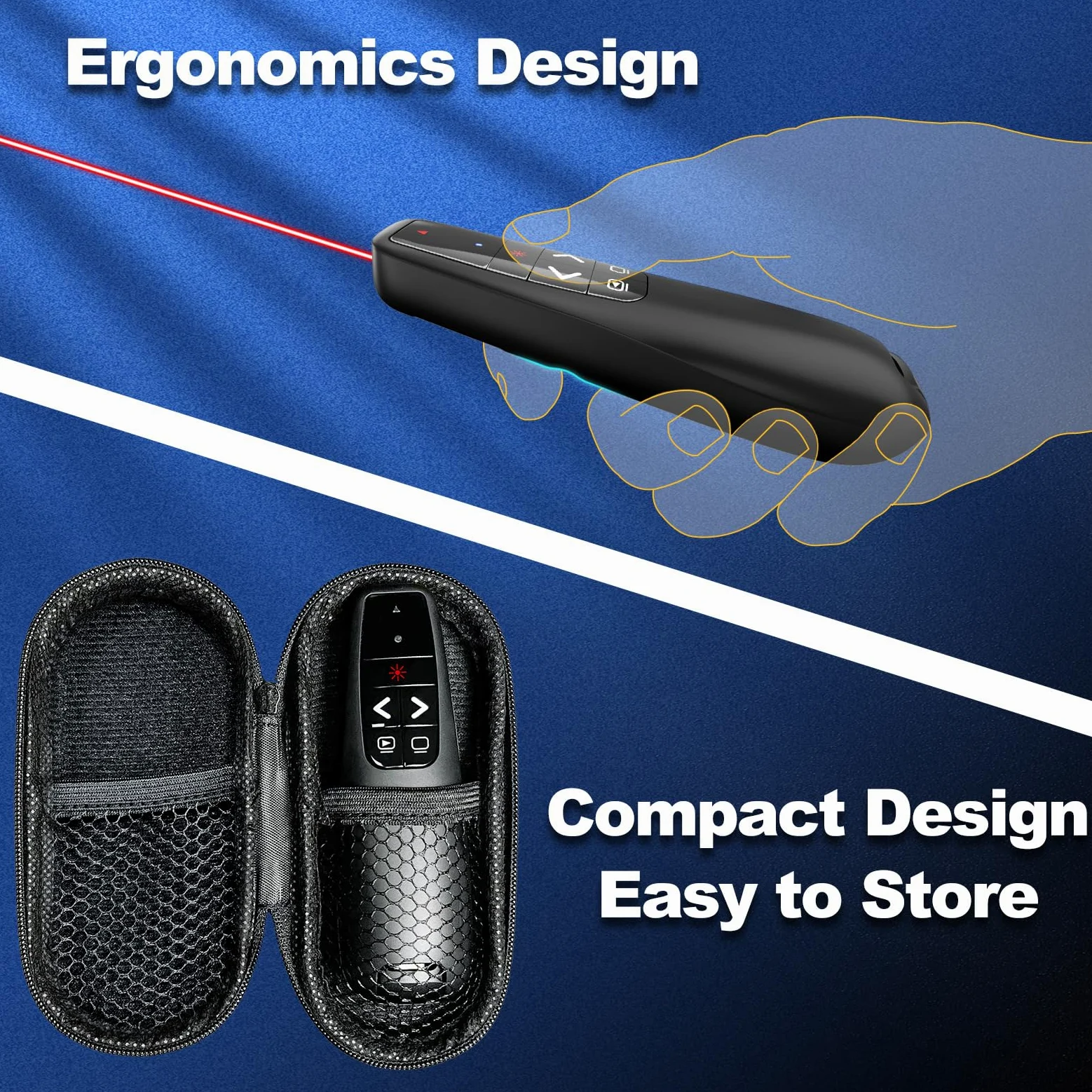 Presentation Clicker with Case Storage: Wireless Presenter Remote: Red Laser Pointer Computer Clickers, USB C PowerPoint PPT Clicker for Mac Laptop, Slideshow Google Slide Advancer