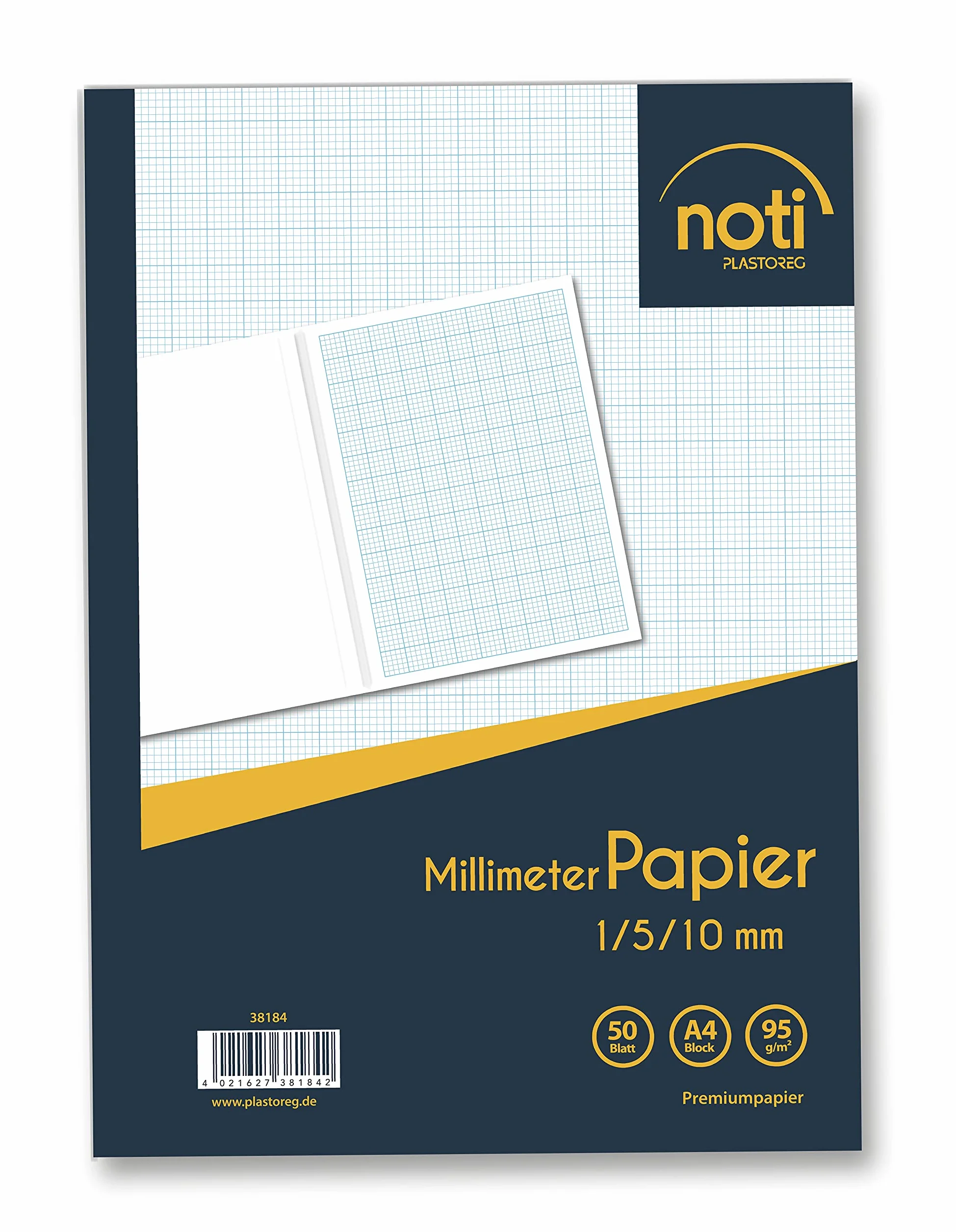 Plastoreg Blocco carta millimetrata A4 50 pagine 95g/m² griglie blu 1/5/10mm disegni tecnici