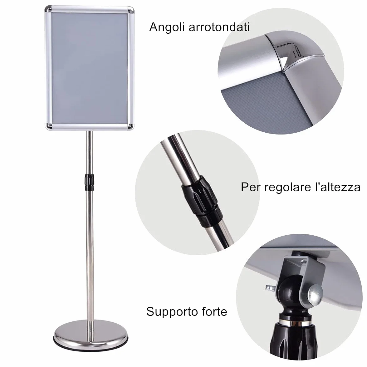 DREAMADE A3 Poster Stand Espositore da Pavimento a Terra Supporto Poster Girevole e Regolabile in Acciaio Inox (medello 2)