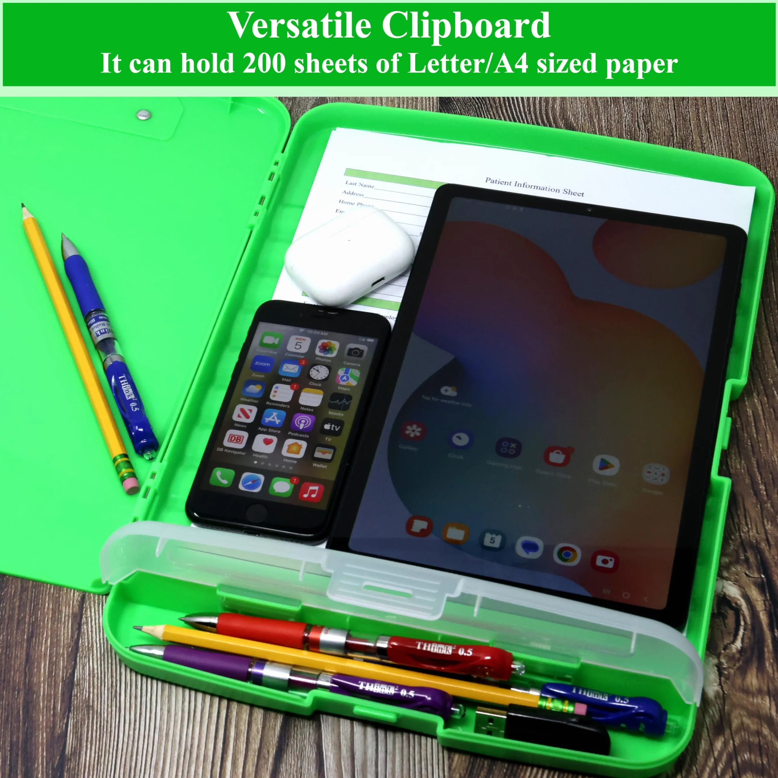 Think2Master Portablocco in plastica verde con portapenne. | 25% più pesante e 25% più robusto, resistente, indispensabile per infermieri, insegnanti e aule.
