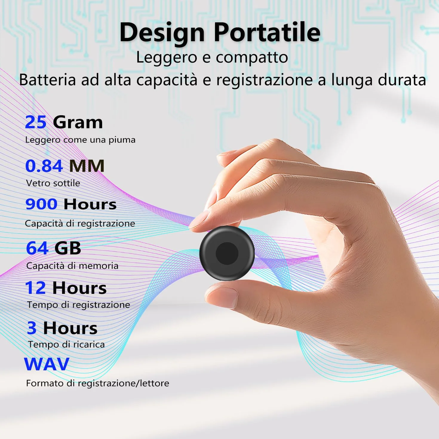 Mini Registratore Vocale Spia, Ricaricabile USB, Memoria da 64GB, Registratore Vocale Spia e Funzioni Attivazione Vocale, Registratore Vocale per Lezioni, Riunioni (3.5 * 3.5 * 0.8)