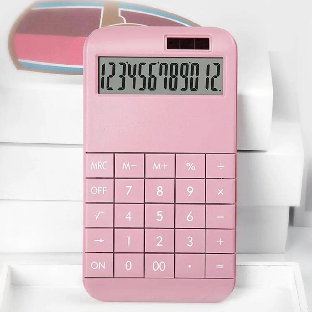 Set di 3 calcolatrici da tavolo a 12 cifre con display LCD a doppia alimentazione per casa e ufficio, rosa