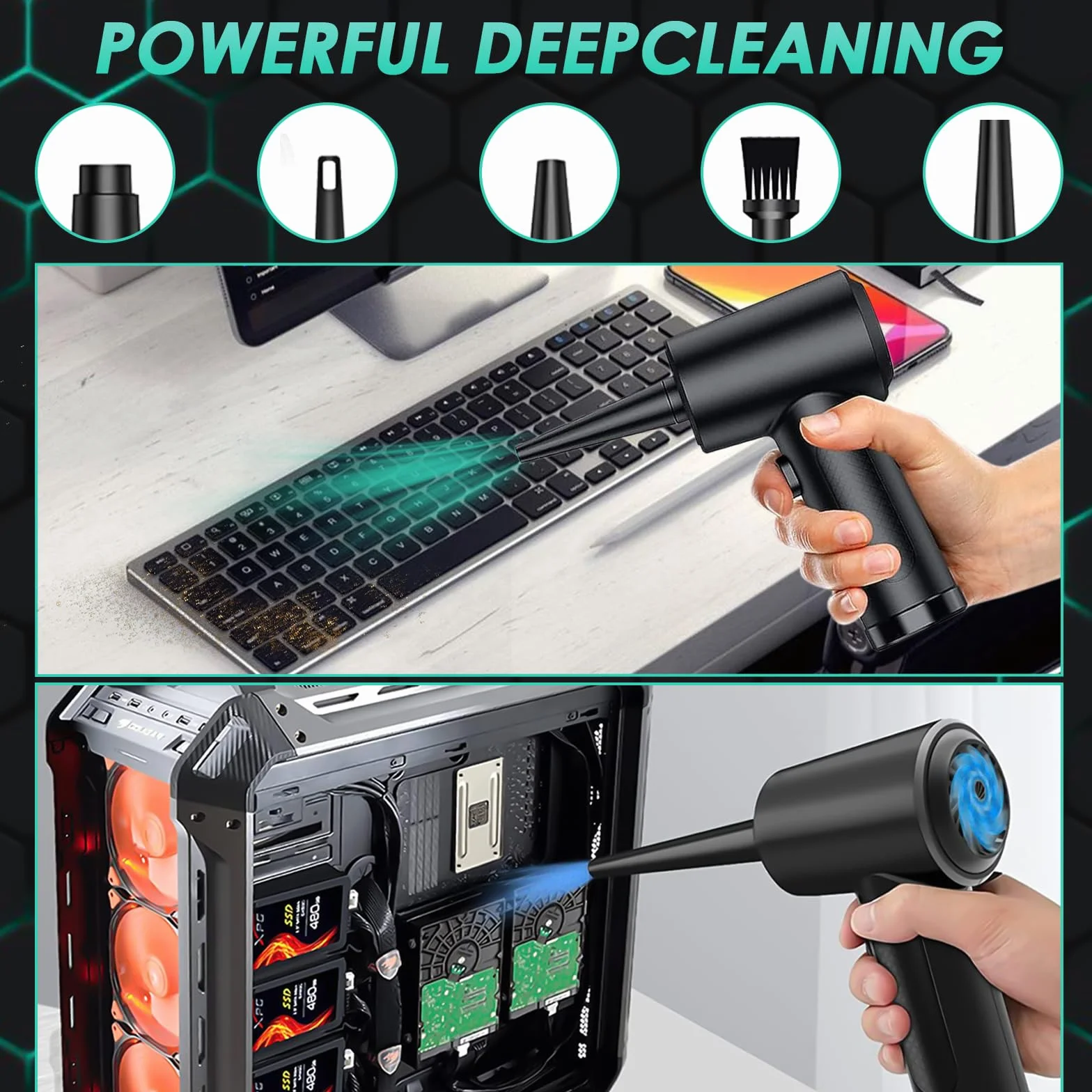 Elettrico Rimuovi Polvere Aria Compressa Senza Fili,3 Velocità 100000 Giri/Min Aria Compressa PC Con luce LED,6000mah Batteria Soffiatore di polvere per Computer,Laptop,Auto,Condizionatore